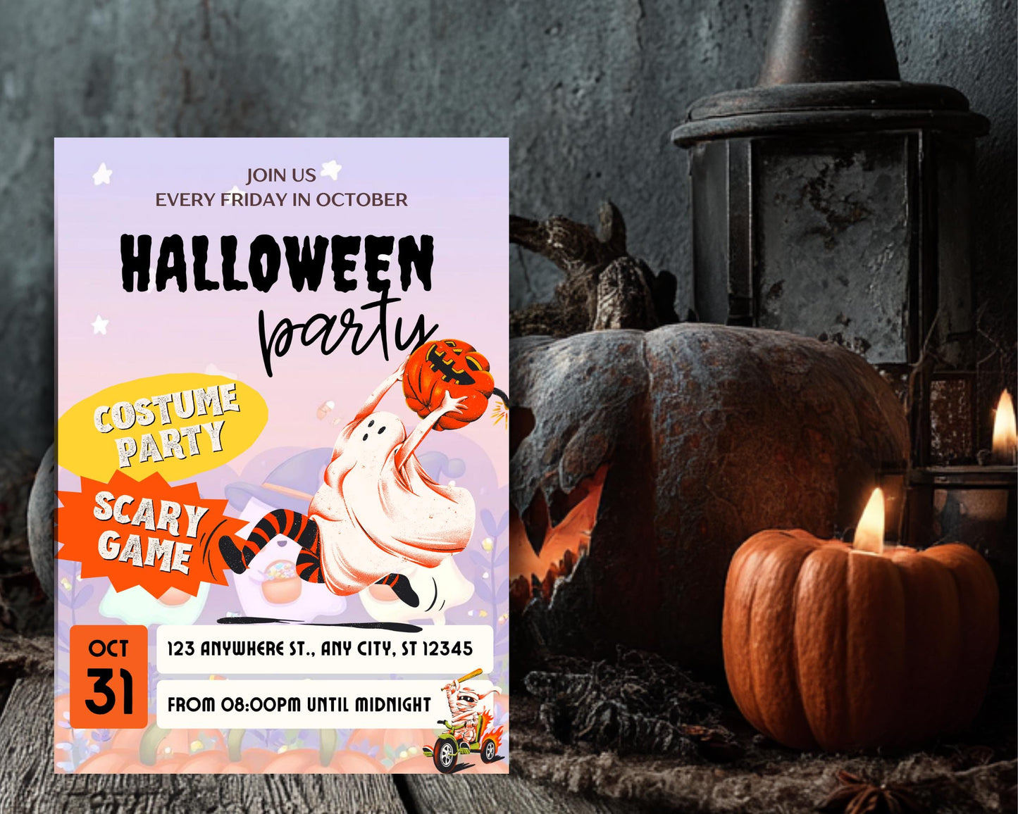 Ghost Parade Halloween Party Invitation: Spooky, Editable Canva Template