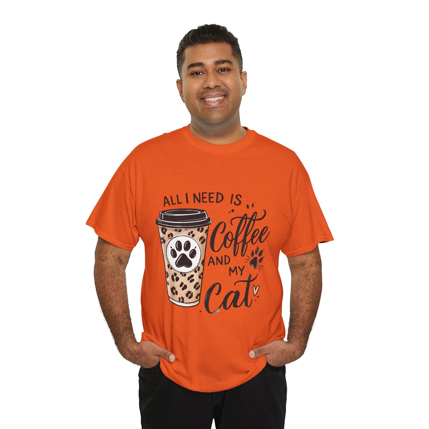 Coffee and My Cat T-Shirt — Leopard Coffee Cup Cat Paw Tee