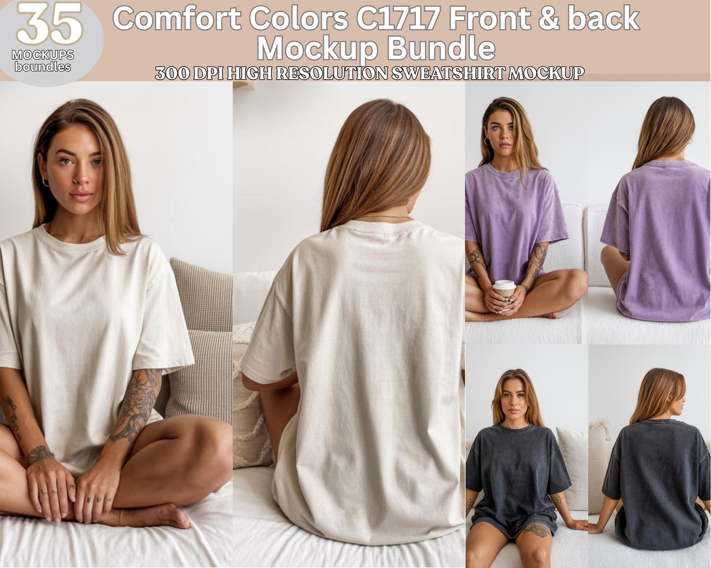 Pacchetto mockup di magliette Comfort Colors C1717: vista anteriore e posteriore (download digitale)