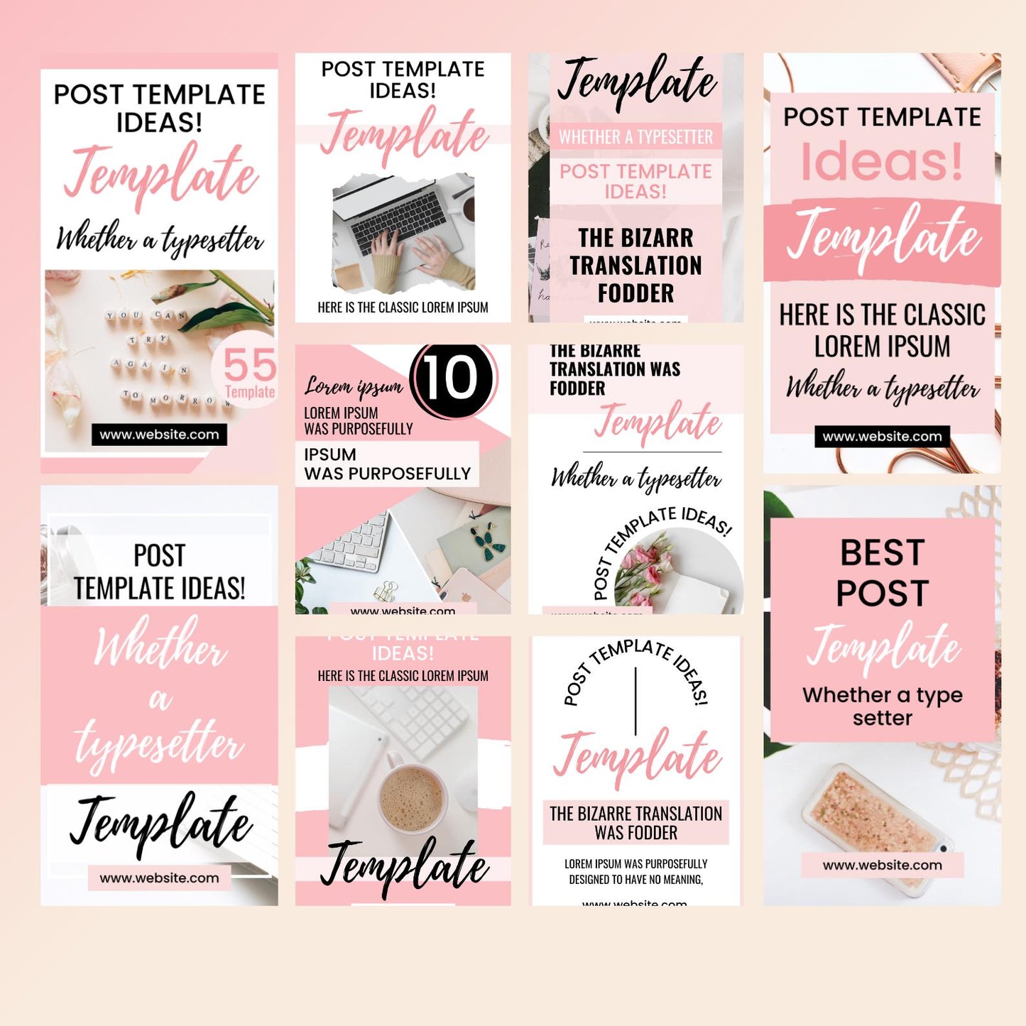Feminine Pinterest-Inspired Instagram Templates, Social Media, Canva Bundle (Digital Download)