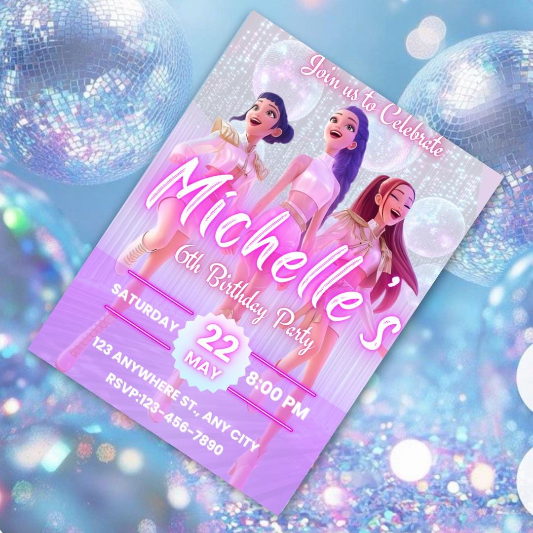 Kids Kpop Birthday Invitation: Anime Monsters, Editable Canva Template (Digital Download)