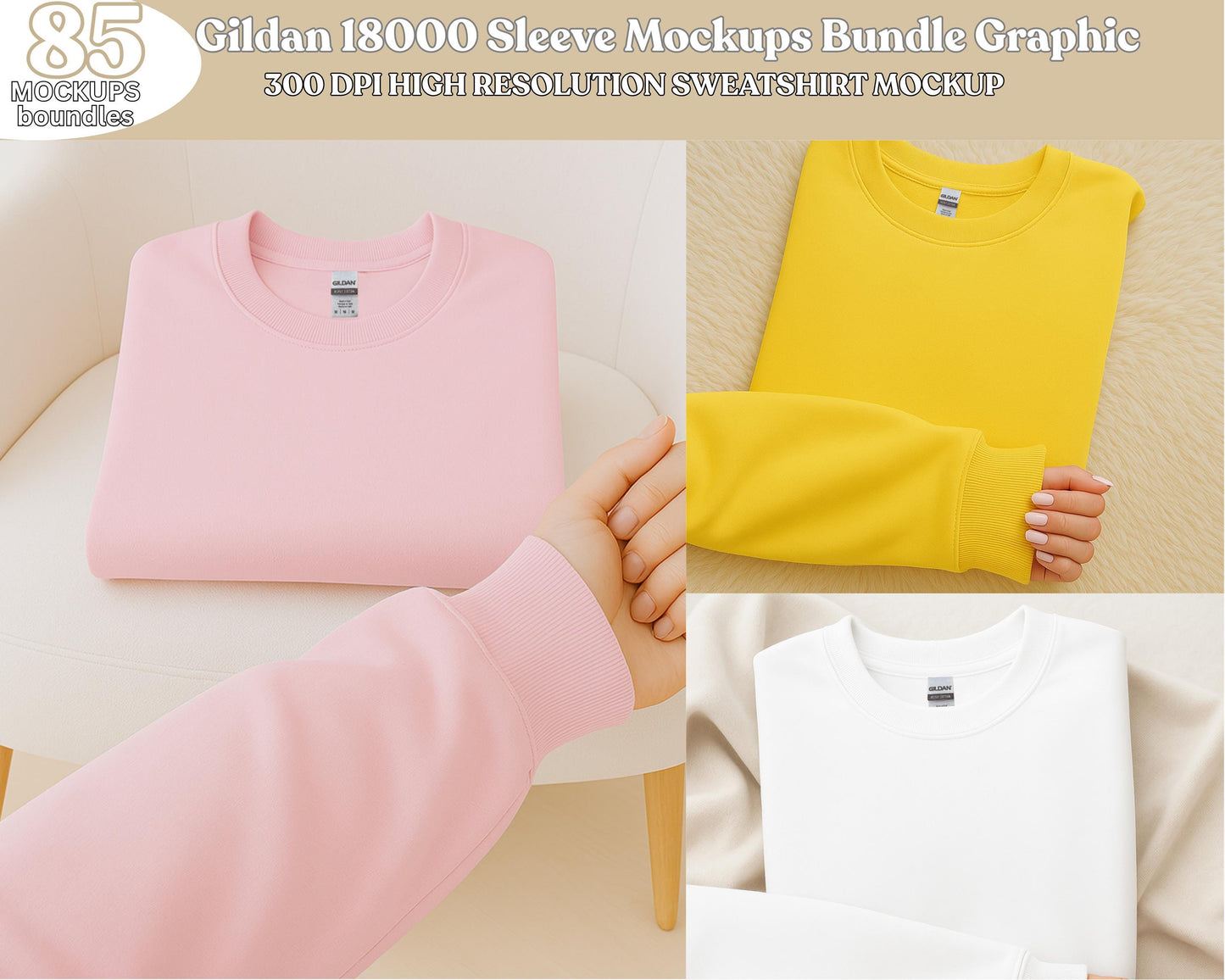 Sweatshirt Mockup Bundle, Gildan 18000, Flat Lay Design, Minimalist Style, Digital Product, Creative Download