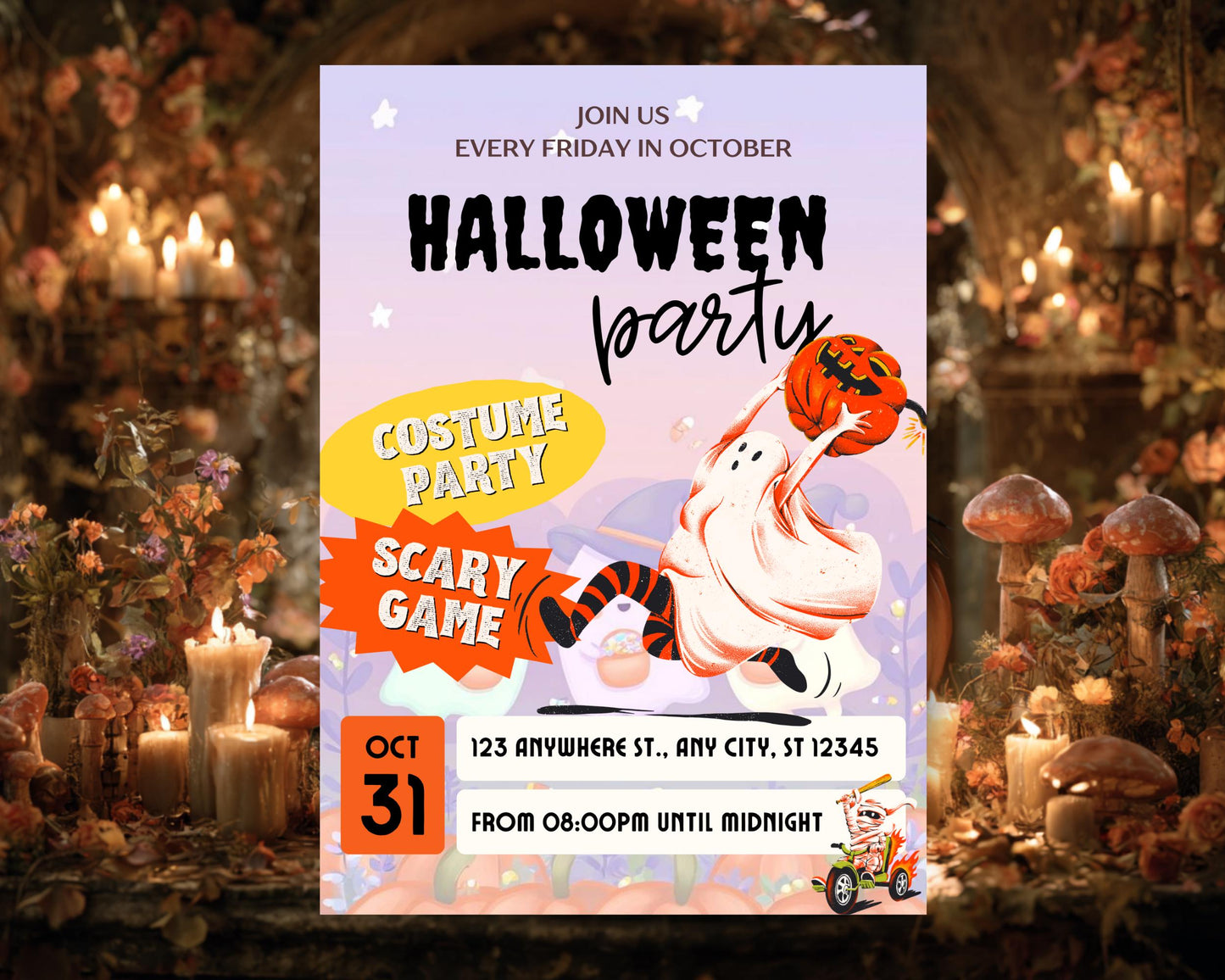 Ghost Parade Halloween Party Invitation: Spooky, Editable Canva Template