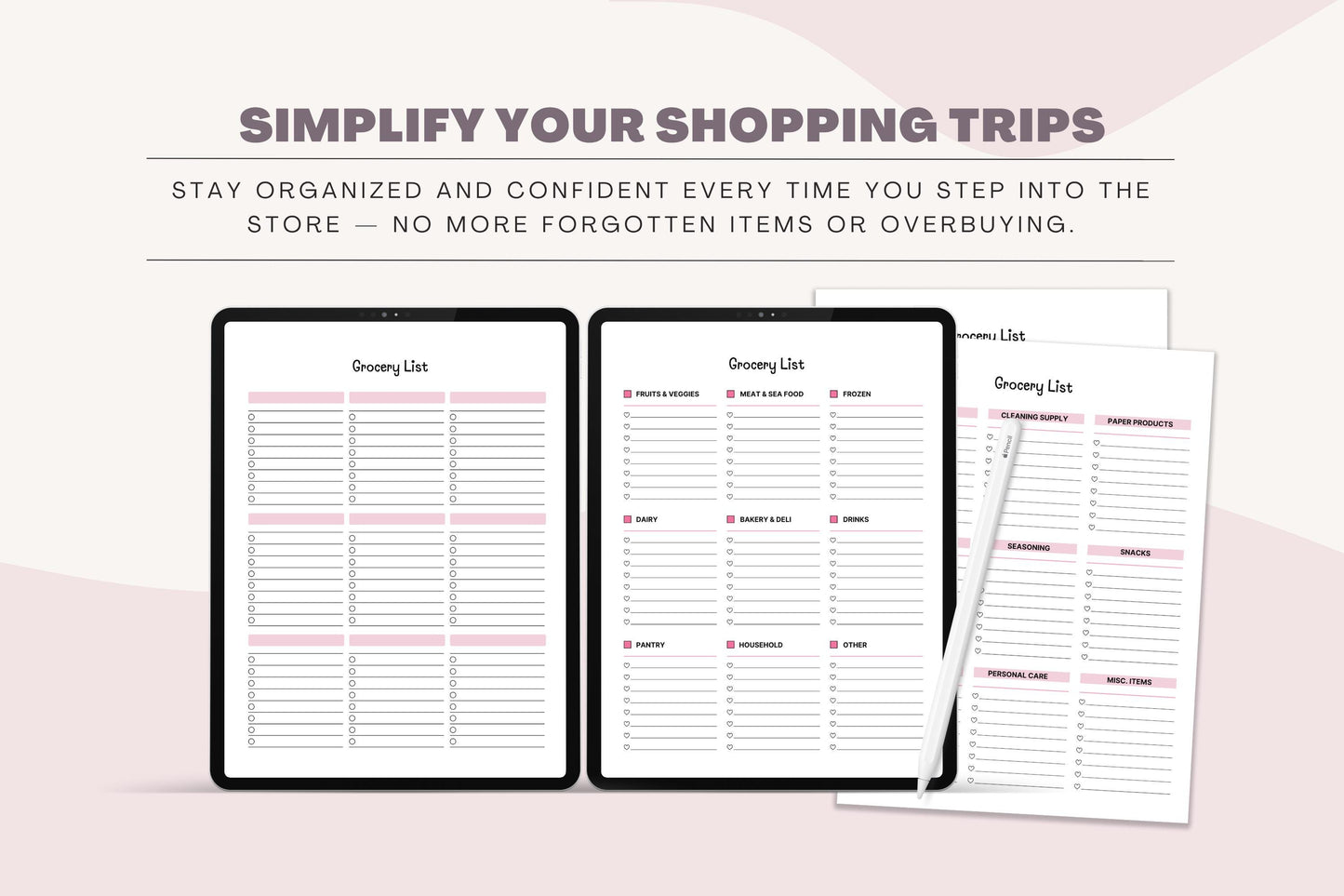 Printable Grocery List Bundle, Weekly Meal Planner (Digital Download PDF)