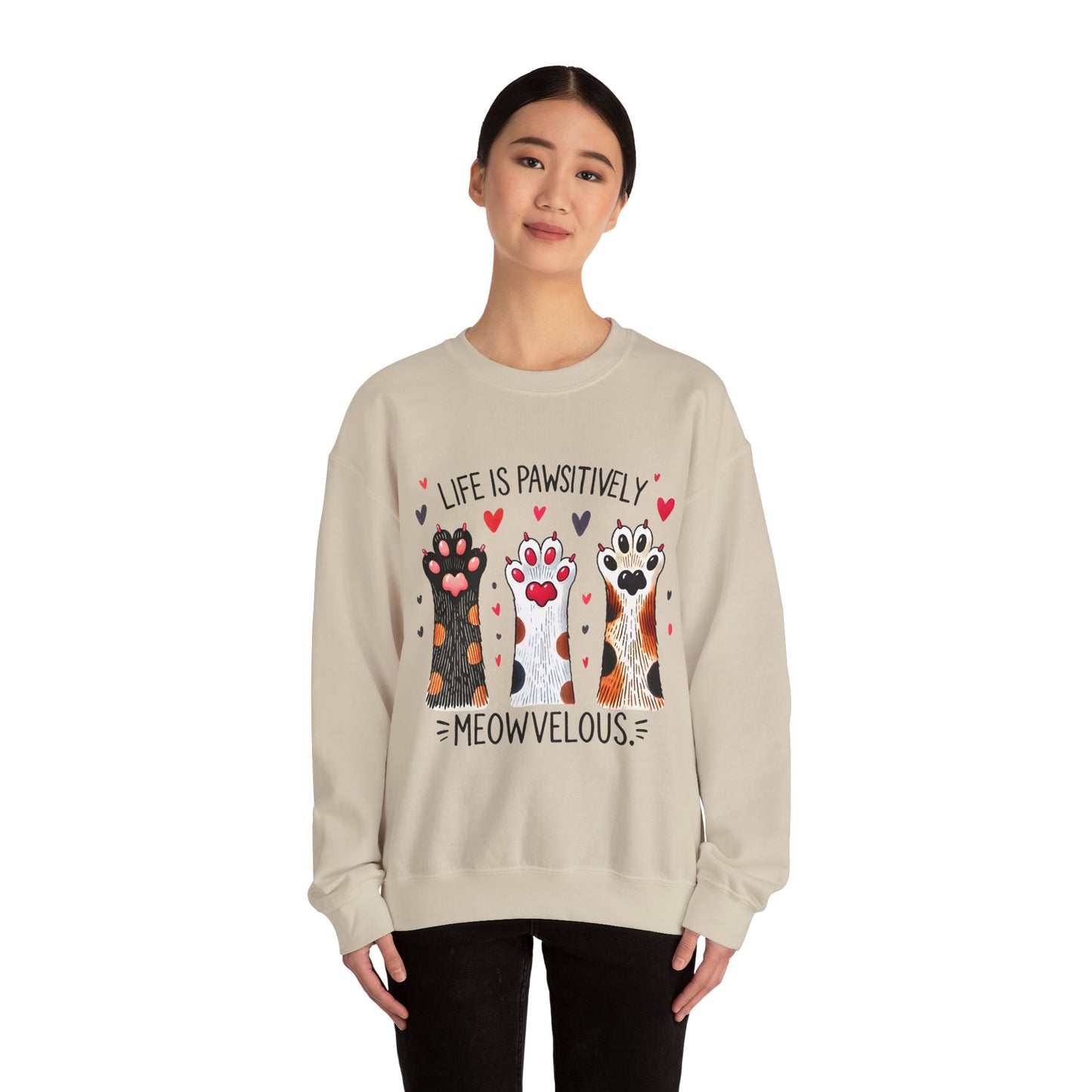 Cat Paw Sweatshirt – "Life Is Pawsitively Meowvelous" Cute Cat Lover Crewneck