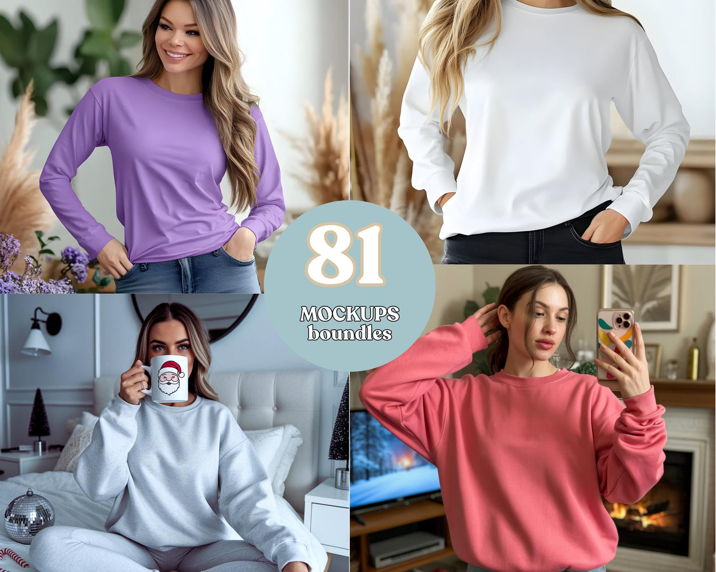 Comfort Colors 6014 Mockup Bundle, Long Sleeve Shirt (Digital Download)