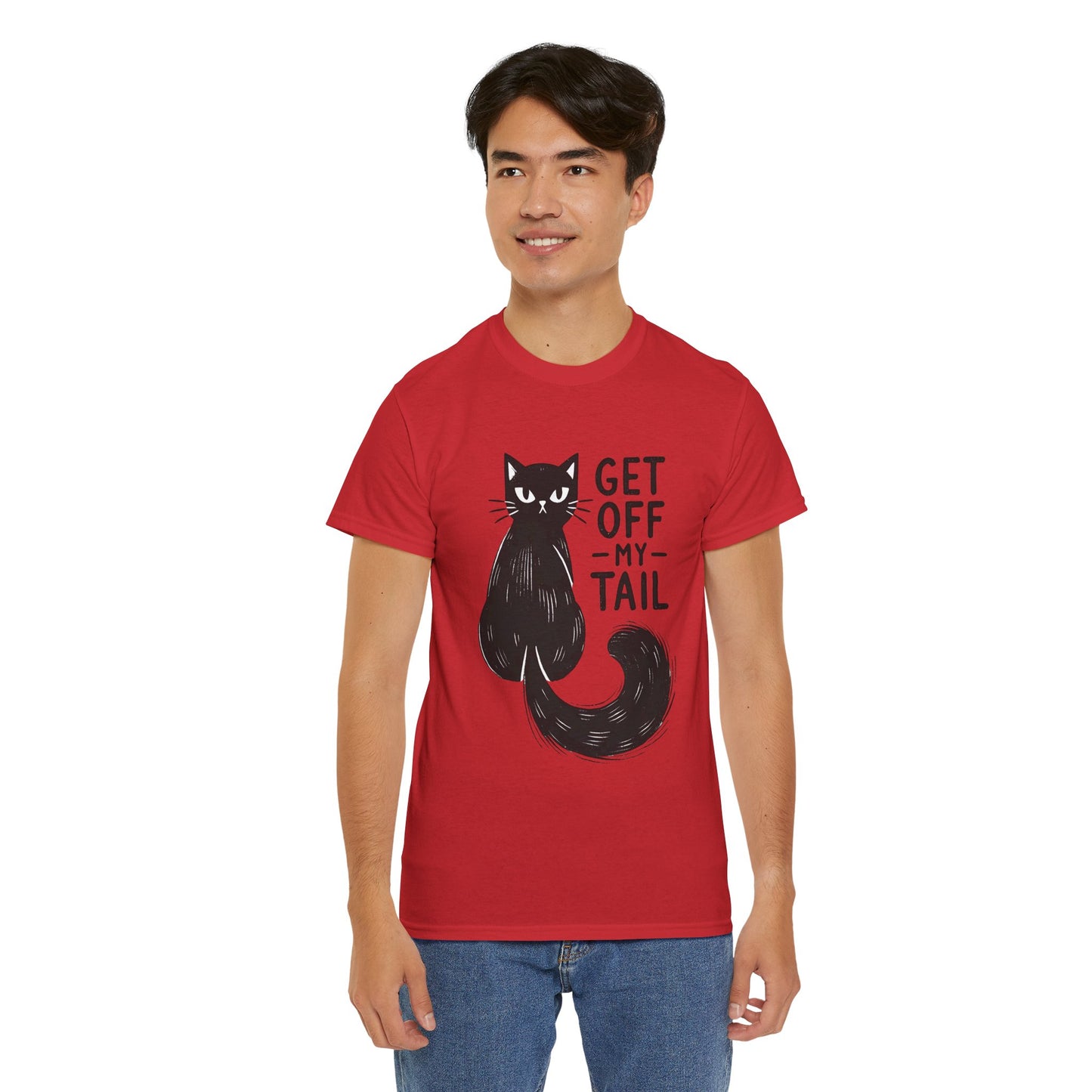 Cat T-Shirt — "Get Off My Tail" Funny Black Cat Tee