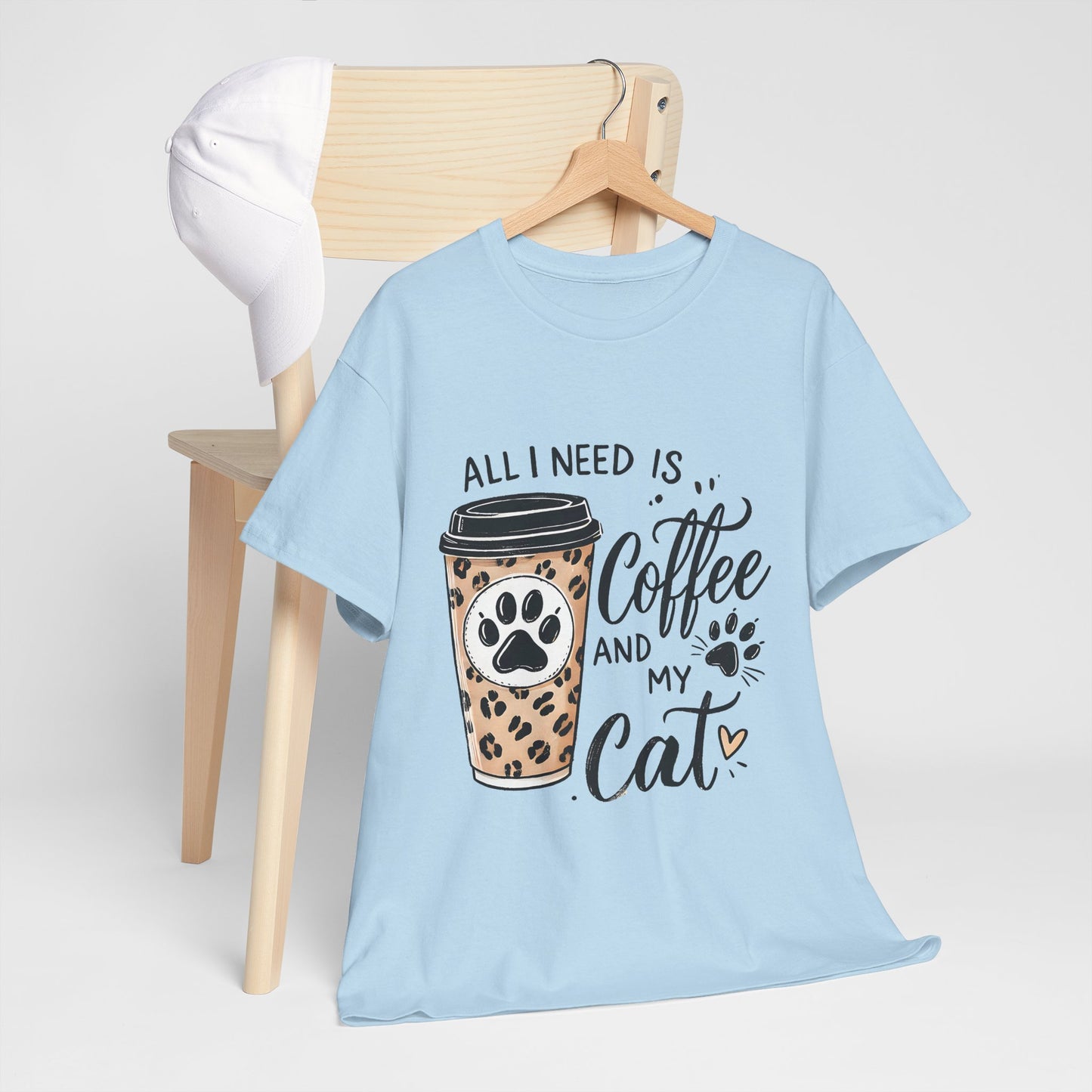 Coffee and My Cat T-Shirt — Leopard Coffee Cup Cat Paw Tee