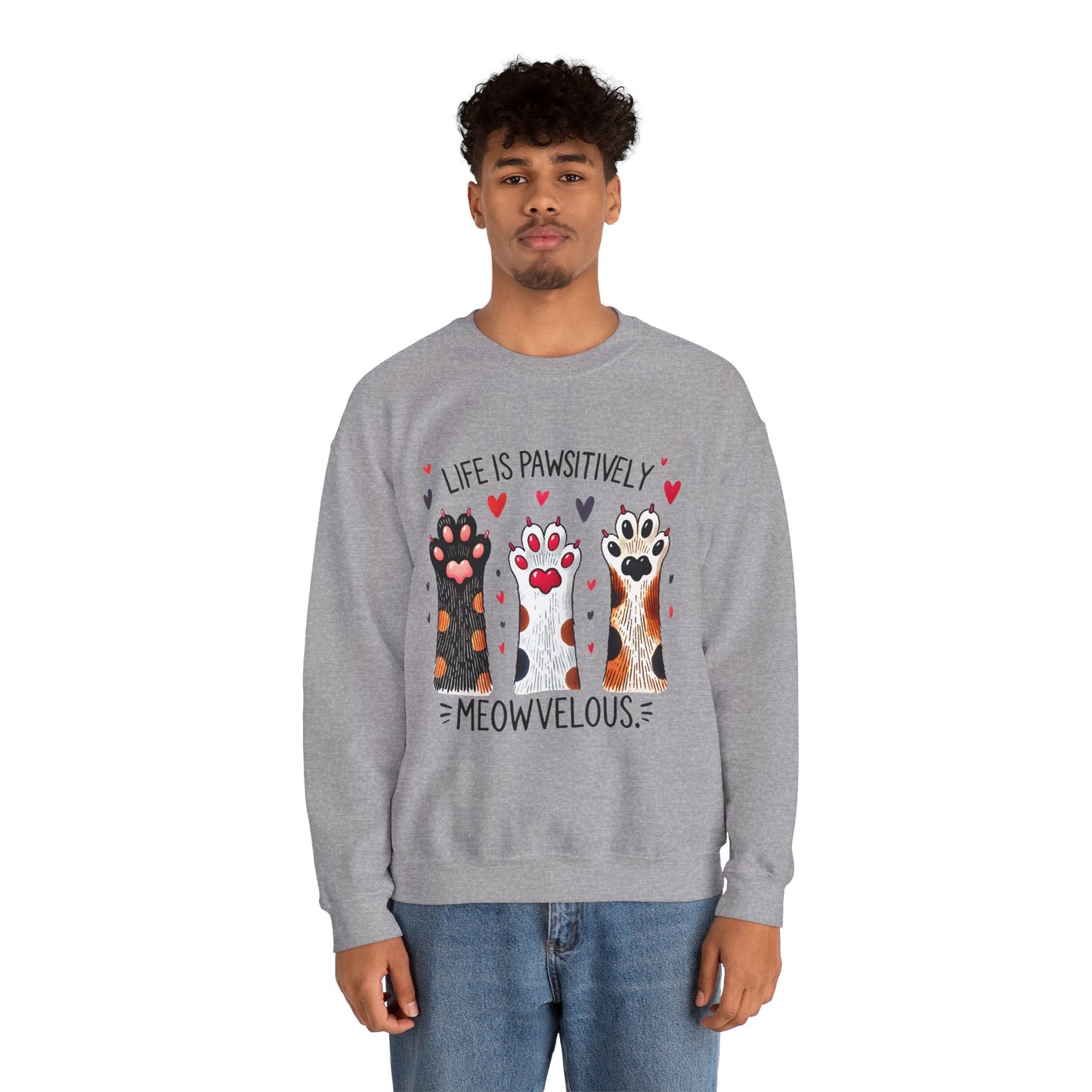 Cat Paw Sweatshirt – "Life Is Pawsitively Meowvelous" Cute Cat Lover Crewneck