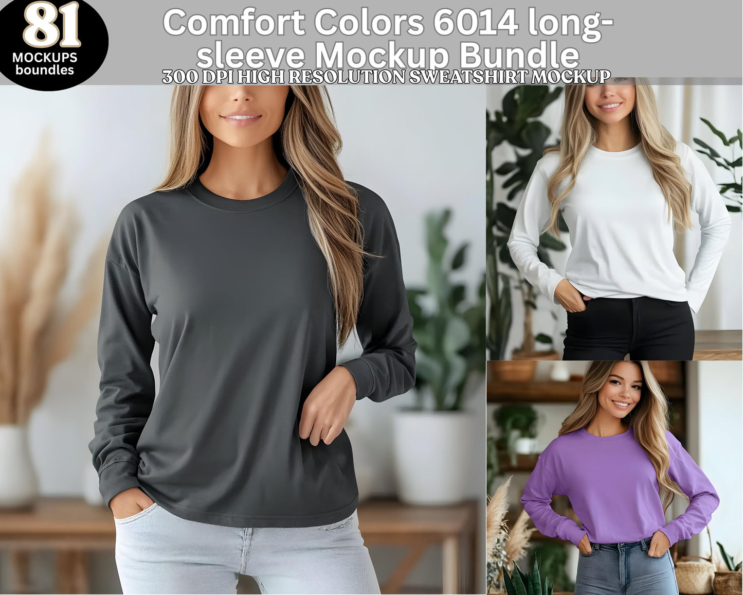 Comfort Colors 6014 Mockup Bundle, Long Sleeve Shirt (Digital Download)