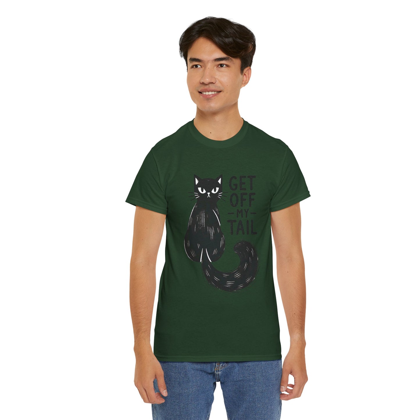Cat T-Shirt — "Get Off My Tail" Funny Black Cat Tee