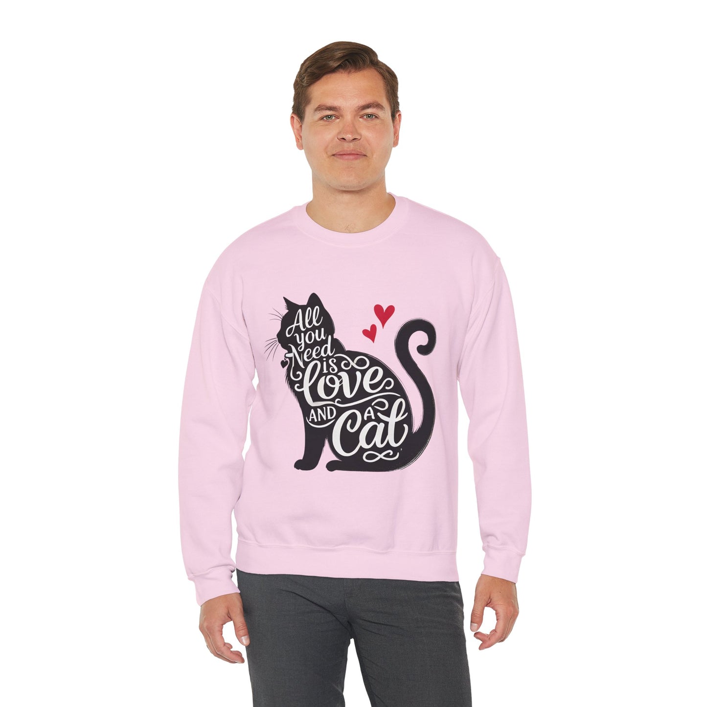 All You Need Is Love and a Cat sweatshirt - Cat Lover Crewneck Sweatshirt