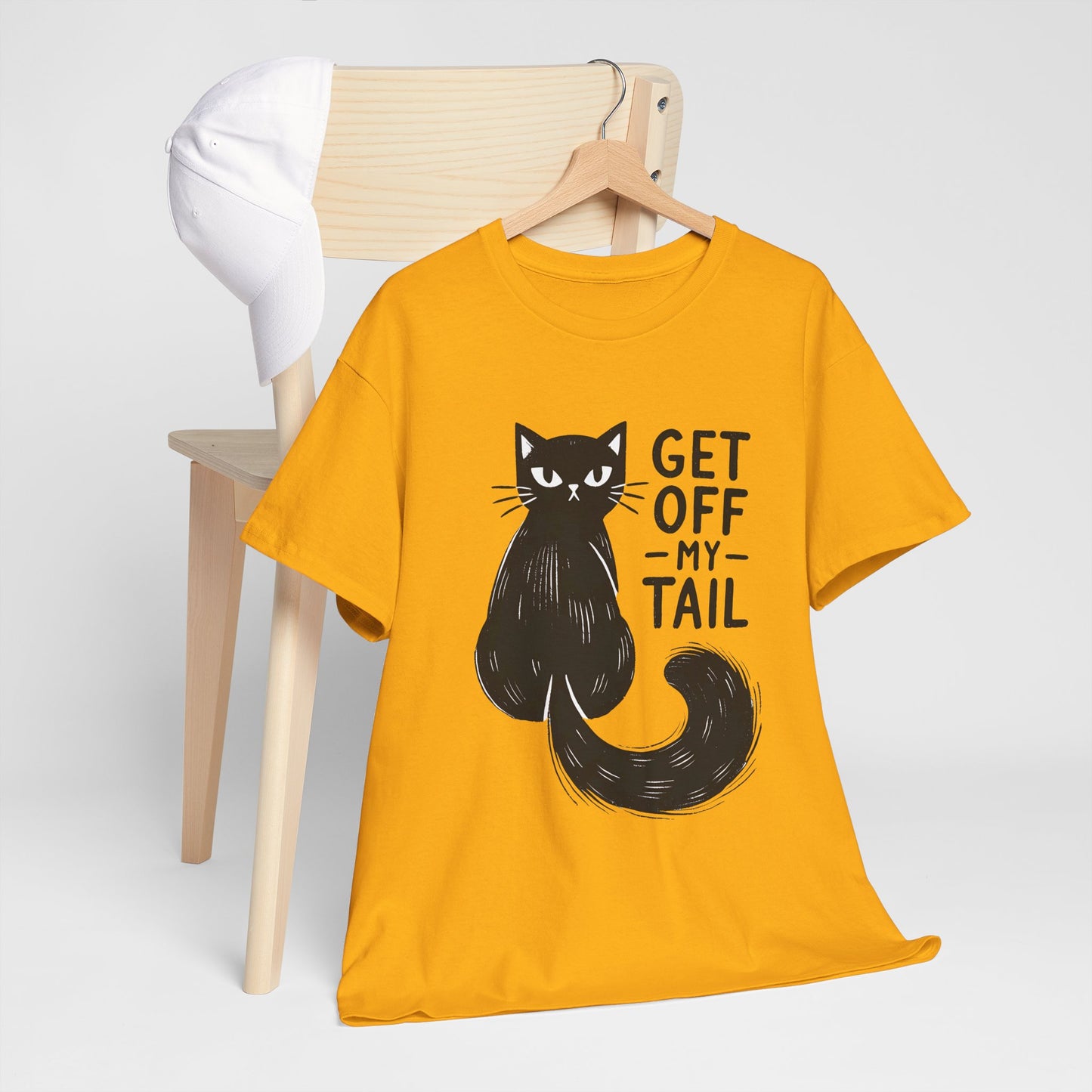 Cat T-Shirt — "Get Off My Tail" Funny Black Cat Tee