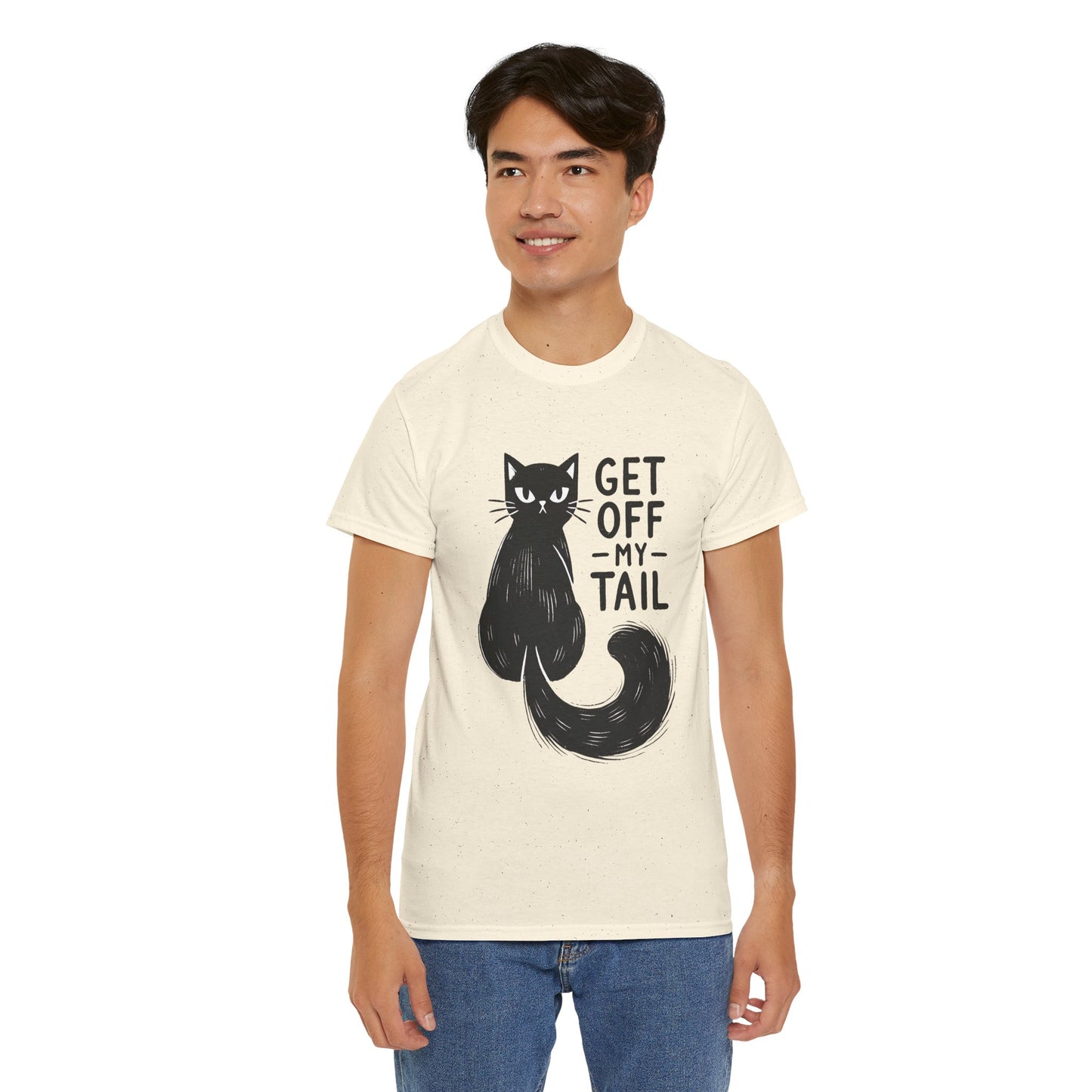 Cat T-Shirt — "Get Off My Tail" Funny Black Cat Tee