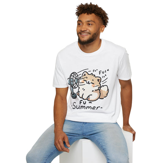 Funny Summer Shirt - Cute Fluffy Dog Cooling Off Tee (Fu Summer)