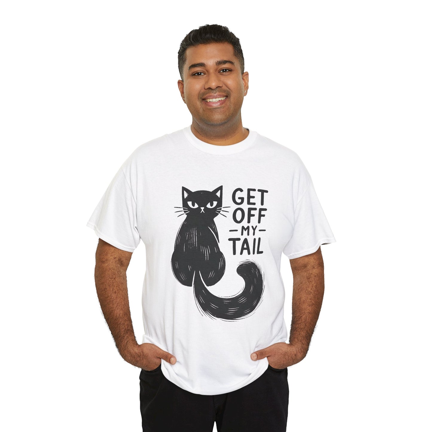 Cat T-Shirt — "Get Off My Tail" Funny Black Cat Tee