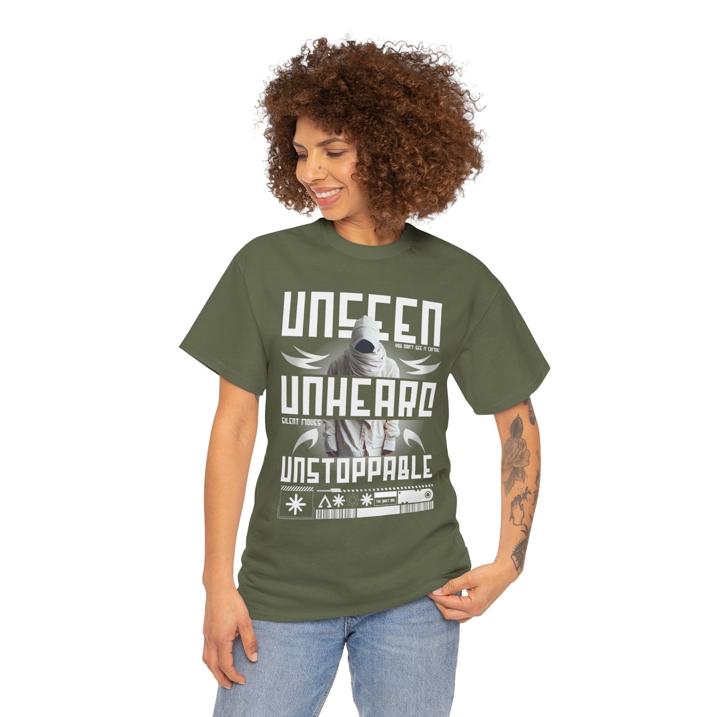 T-Shirt — "Unseen, Unheard, Unstoppable" Graphic Tee (Bold Futuristic Design)