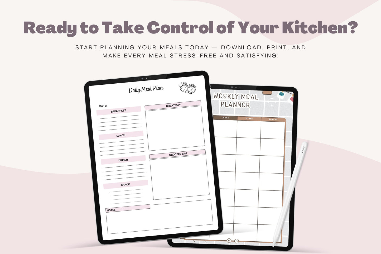 Planner pasti stampabile: organizzatore di menu settimanale e lista della spesa (download digitale)