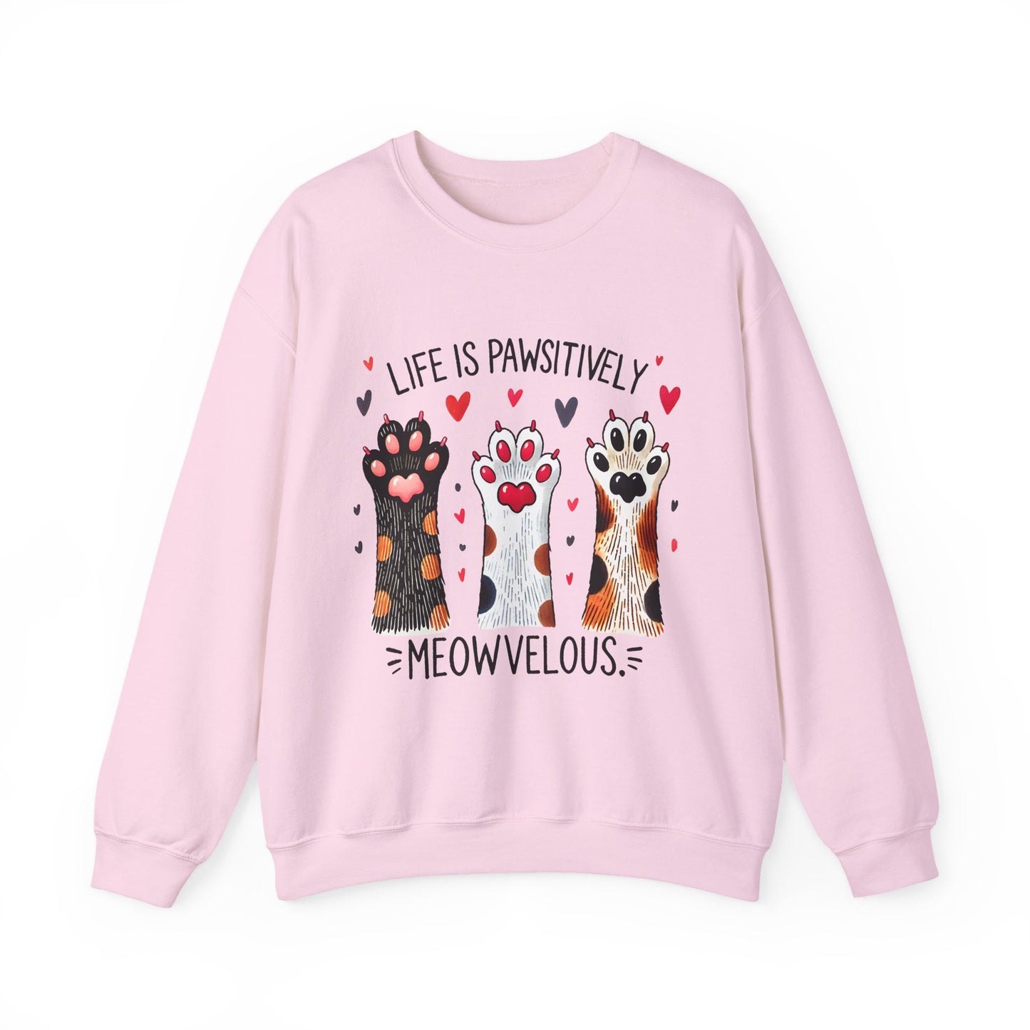Cat Paw Sweatshirt – "Life Is Pawsitively Meowvelous" Cute Cat Lover Crewneck