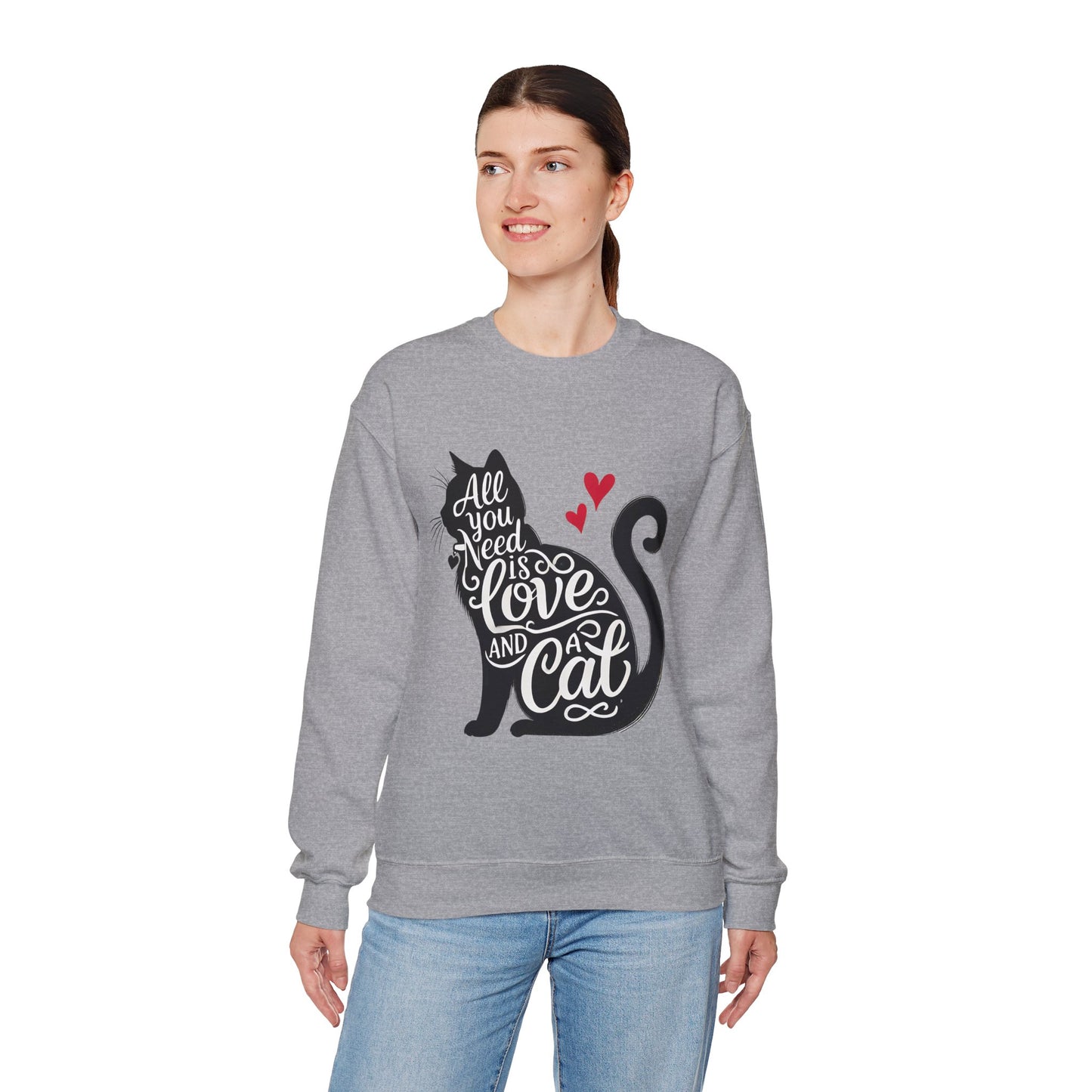 All You Need Is Love and a Cat sweatshirt - Cat Lover Crewneck Sweatshirt