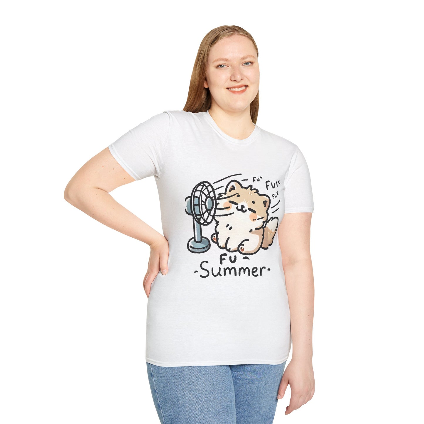 Funny Summer Shirt - Cute Fluffy Dog Cooling Off Tee (Fu Summer)
