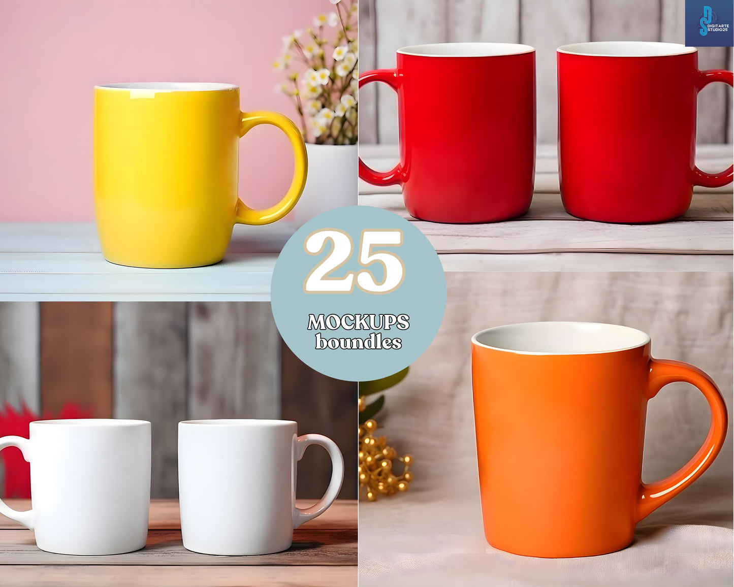 Christmas Mug Mockup Bundle, 25 White Coffee Mug, POD Mockups (Digital Download)