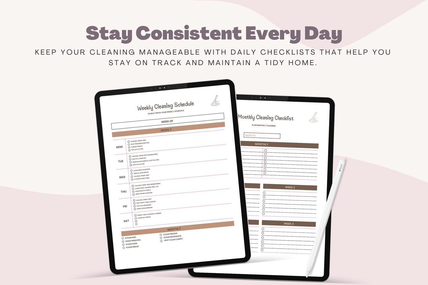 Printable Cleaning Checklist: Daily & Weekly Schedule (Digital Download)