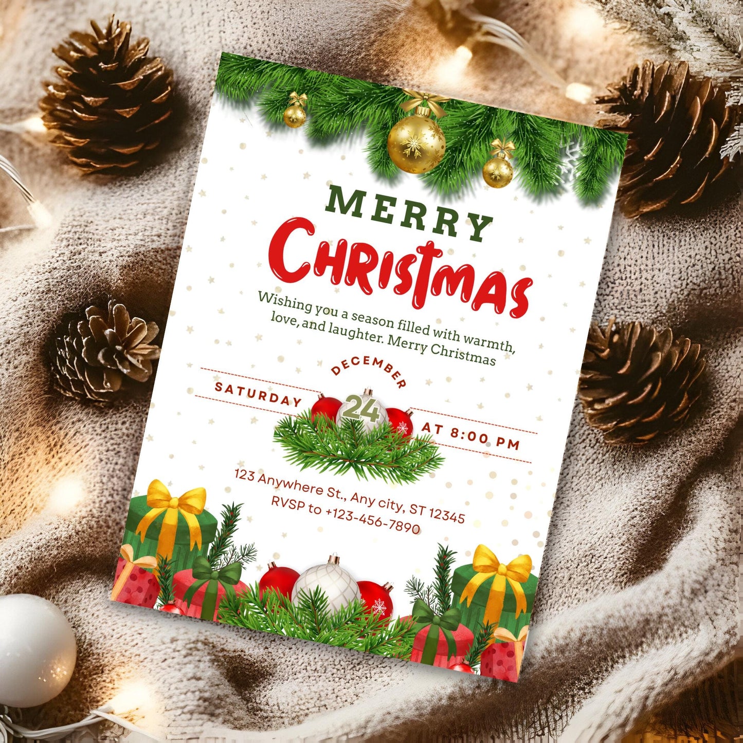 Merry Christmas Party Invitation: Editable Canva Template (Digital Download)