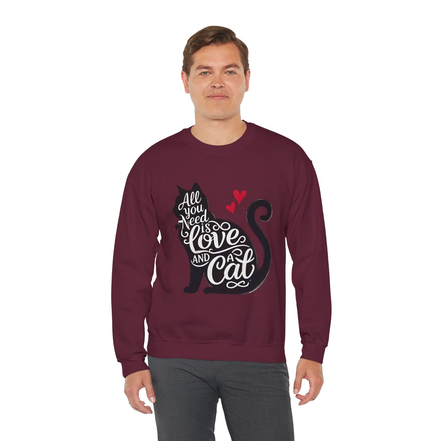 All You Need Is Love and a Cat sweatshirt - Cat Lover Crewneck Sweatshirt