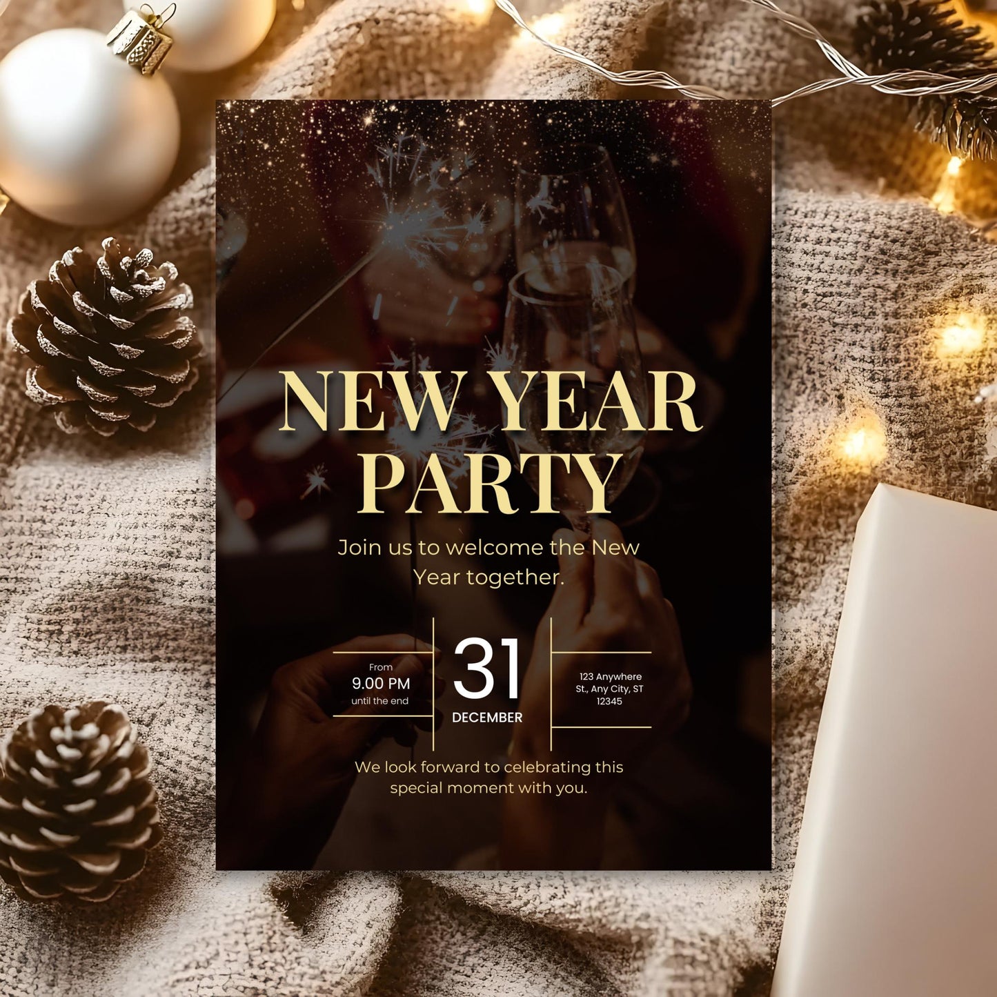 Editable New Year Invitation 2026: Animated NYE Party (Digital Download)