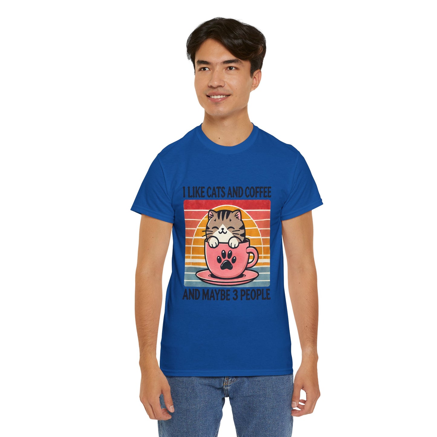 Cat & Coffee T-Shirt — "I Like Cats and Coffee and Maybe 3 People" Cute Vintage Tee