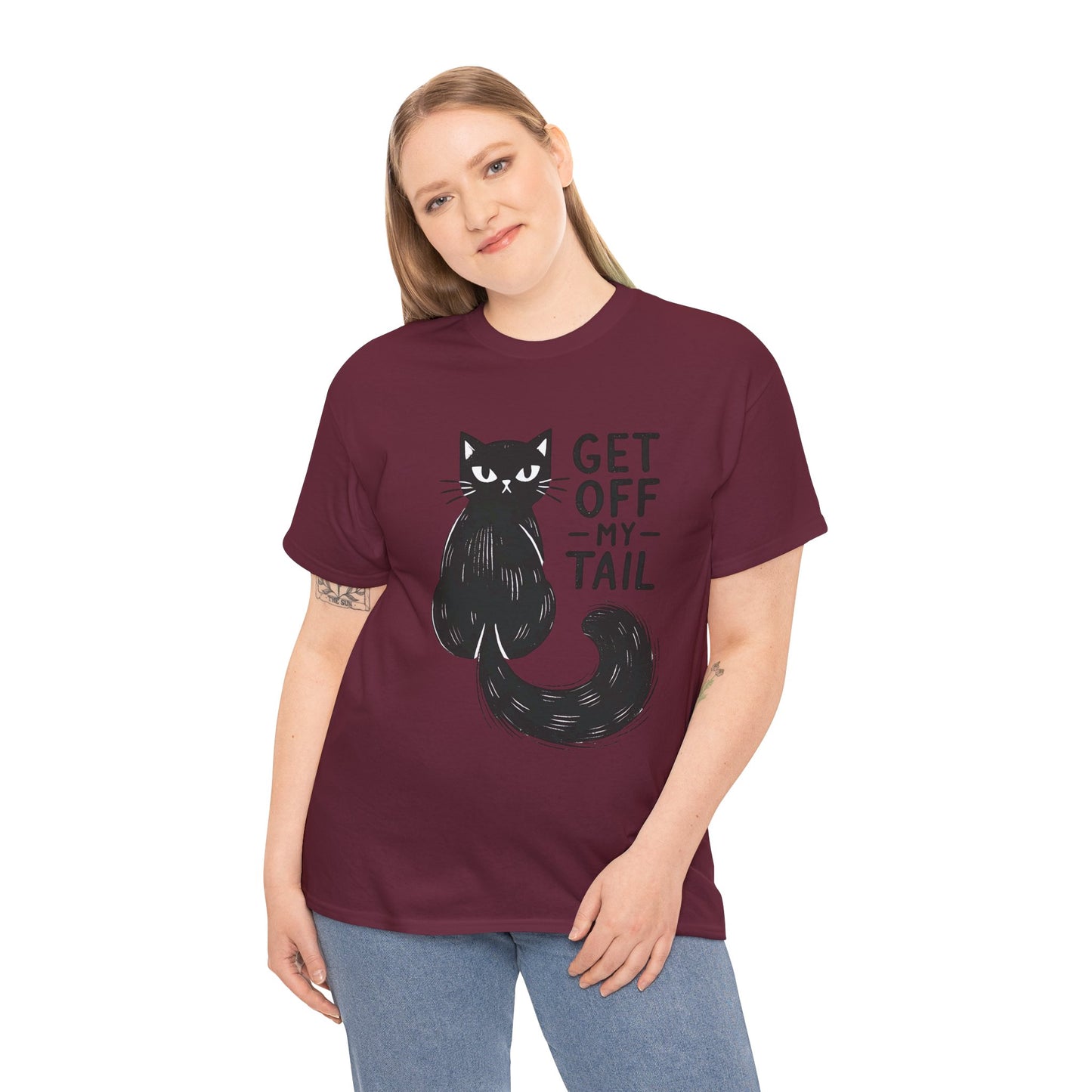 Cat T-Shirt — "Get Off My Tail" Funny Black Cat Tee