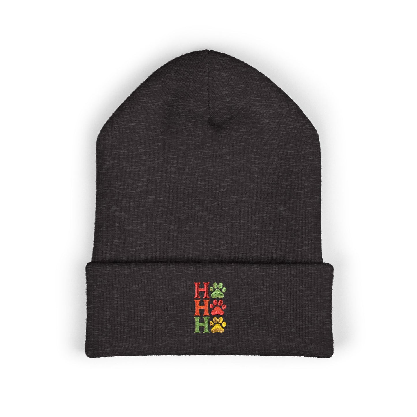Ho Ho Ho Embroidered Cuffed Beanie — Festive Christmas Knit Hat