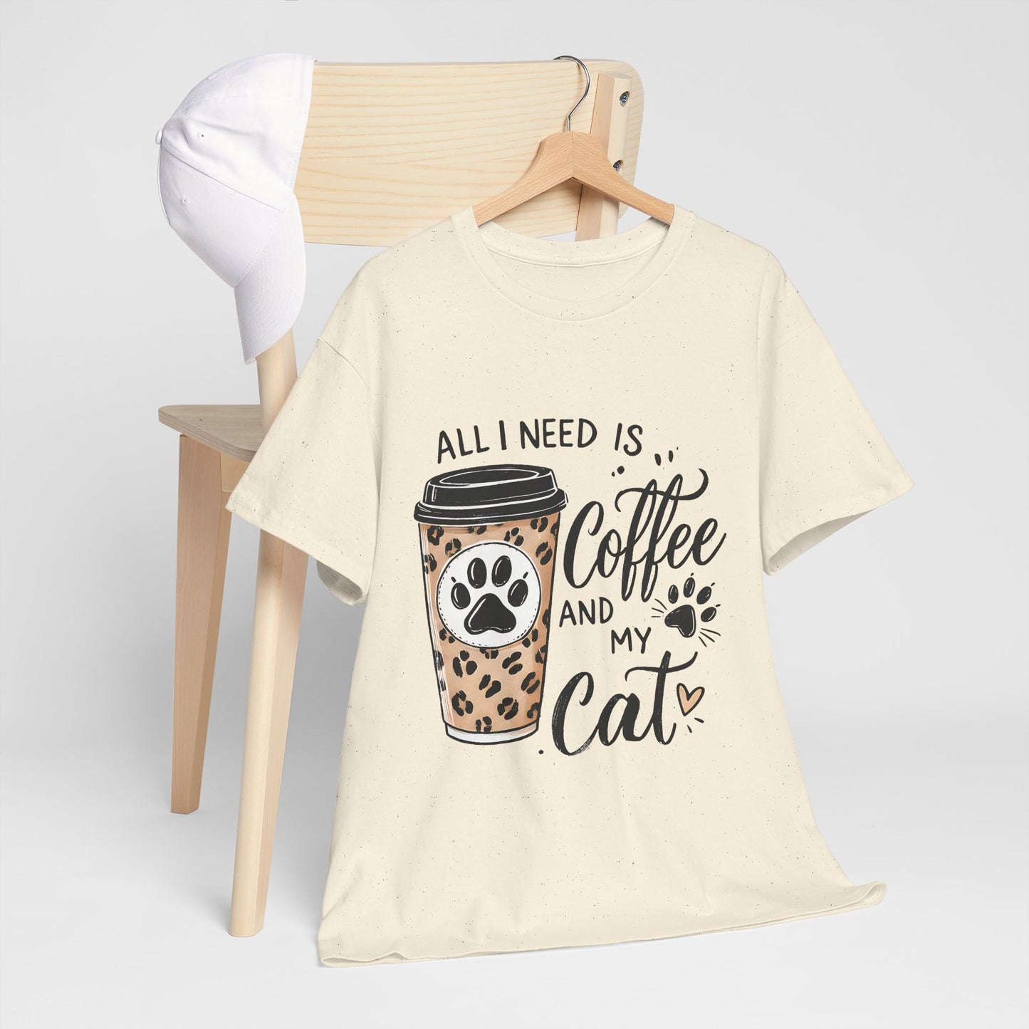 Coffee and My Cat T-Shirt — Leopard Coffee Cup Cat Paw Tee