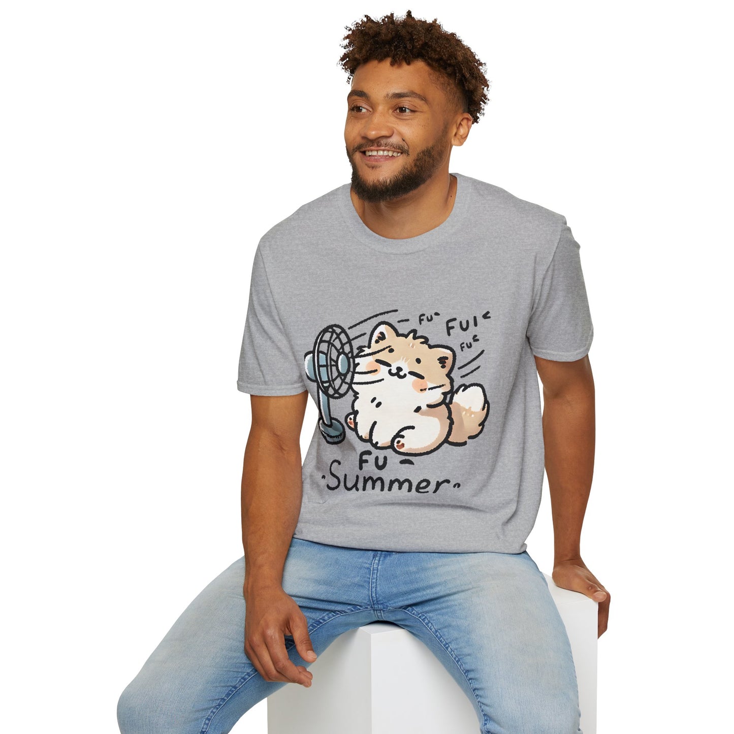 Funny Summer Shirt - Cute Fluffy Dog Cooling Off Tee (Fu Summer)