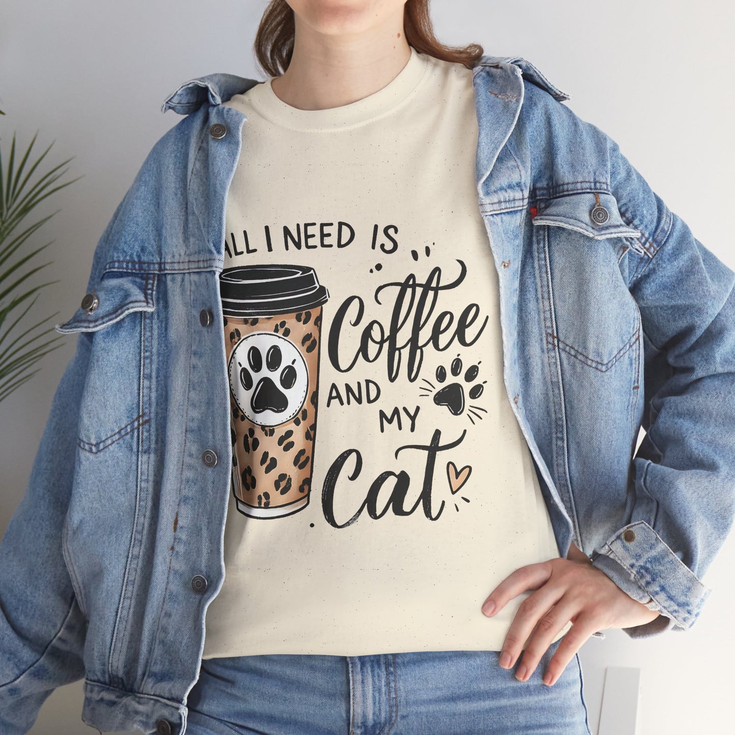 Coffee and My Cat T-Shirt — Leopard Coffee Cup Cat Paw Tee