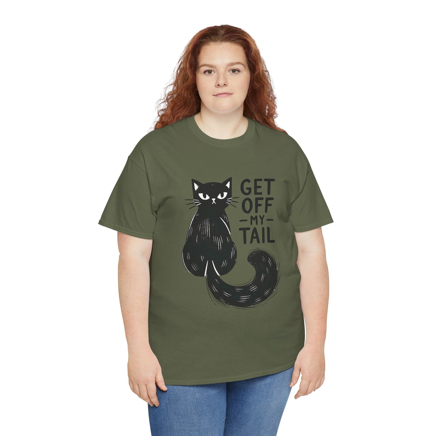 Cat T-Shirt — "Get Off My Tail" Funny Black Cat Tee
