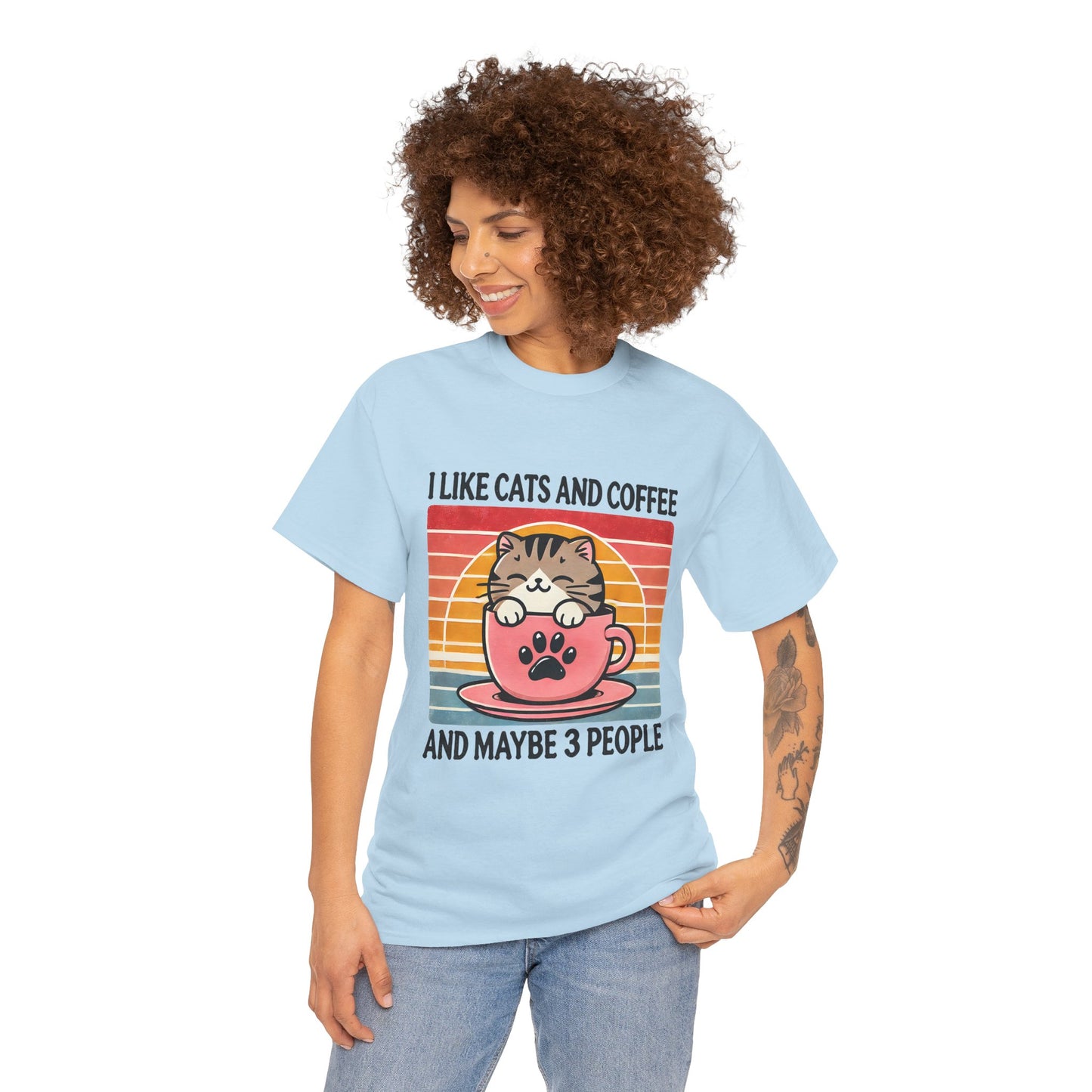 Cat & Coffee T-Shirt — "I Like Cats and Coffee and Maybe 3 People" Cute Vintage Tee