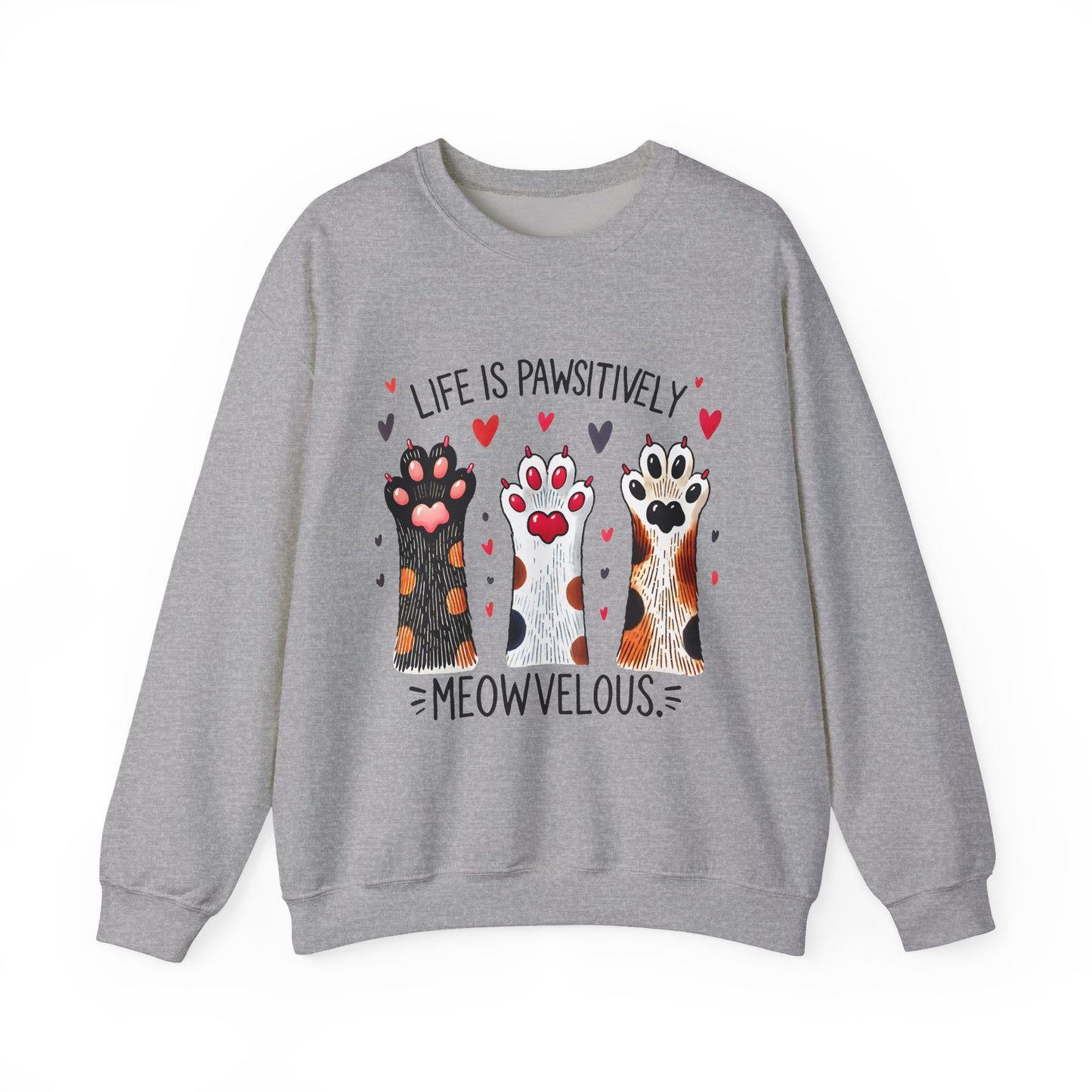 Cat Paw Sweatshirt – "Life Is Pawsitively Meowvelous" Cute Cat Lover Crewneck