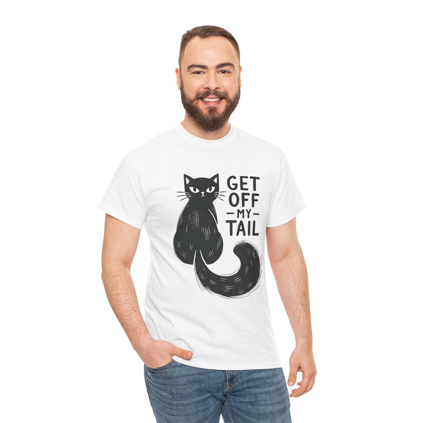 Cat T-Shirt — "Get Off My Tail" Funny Black Cat Tee