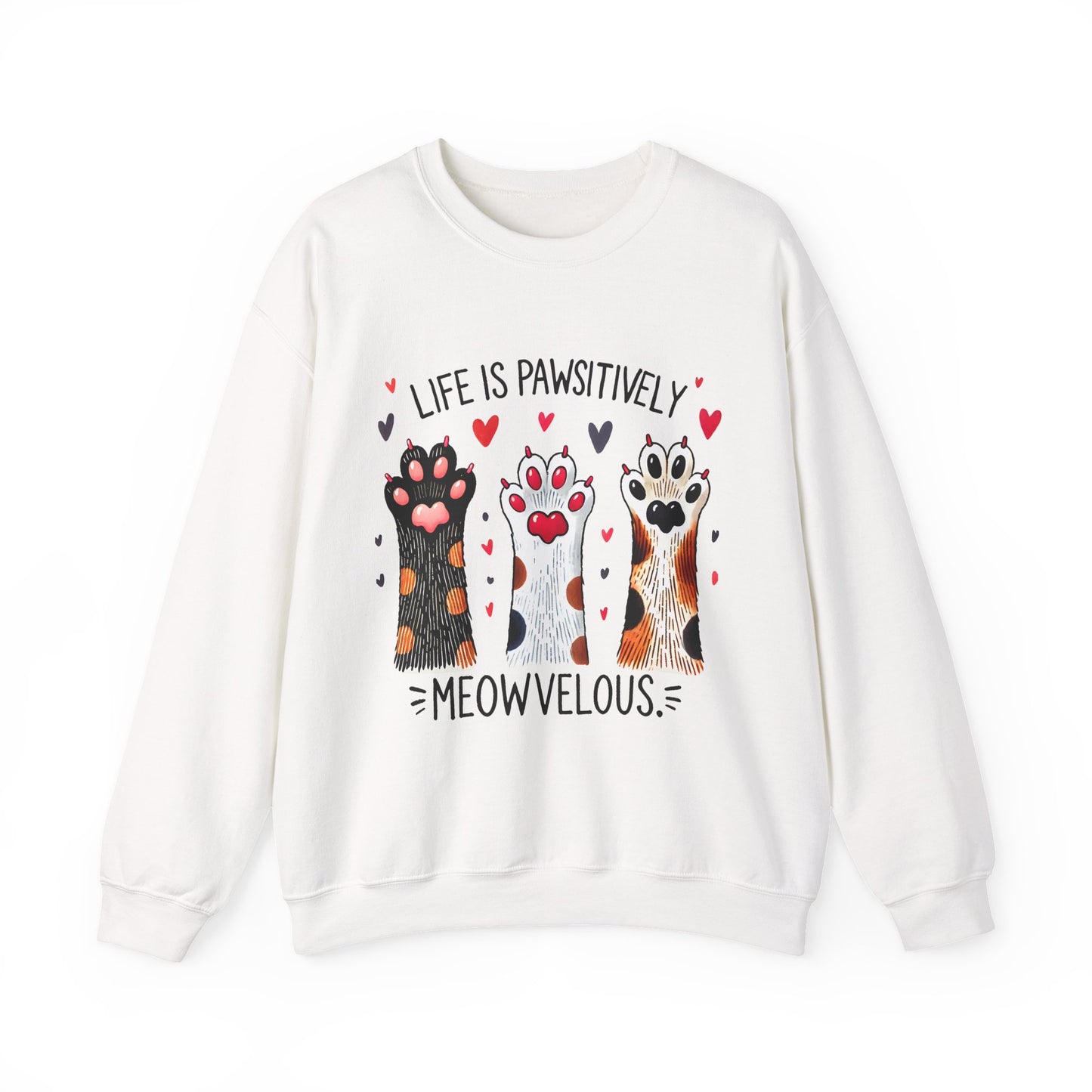 Cat Paw Sweatshirt – "Life Is Pawsitively Meowvelous" Cute Cat Lover Crewneck