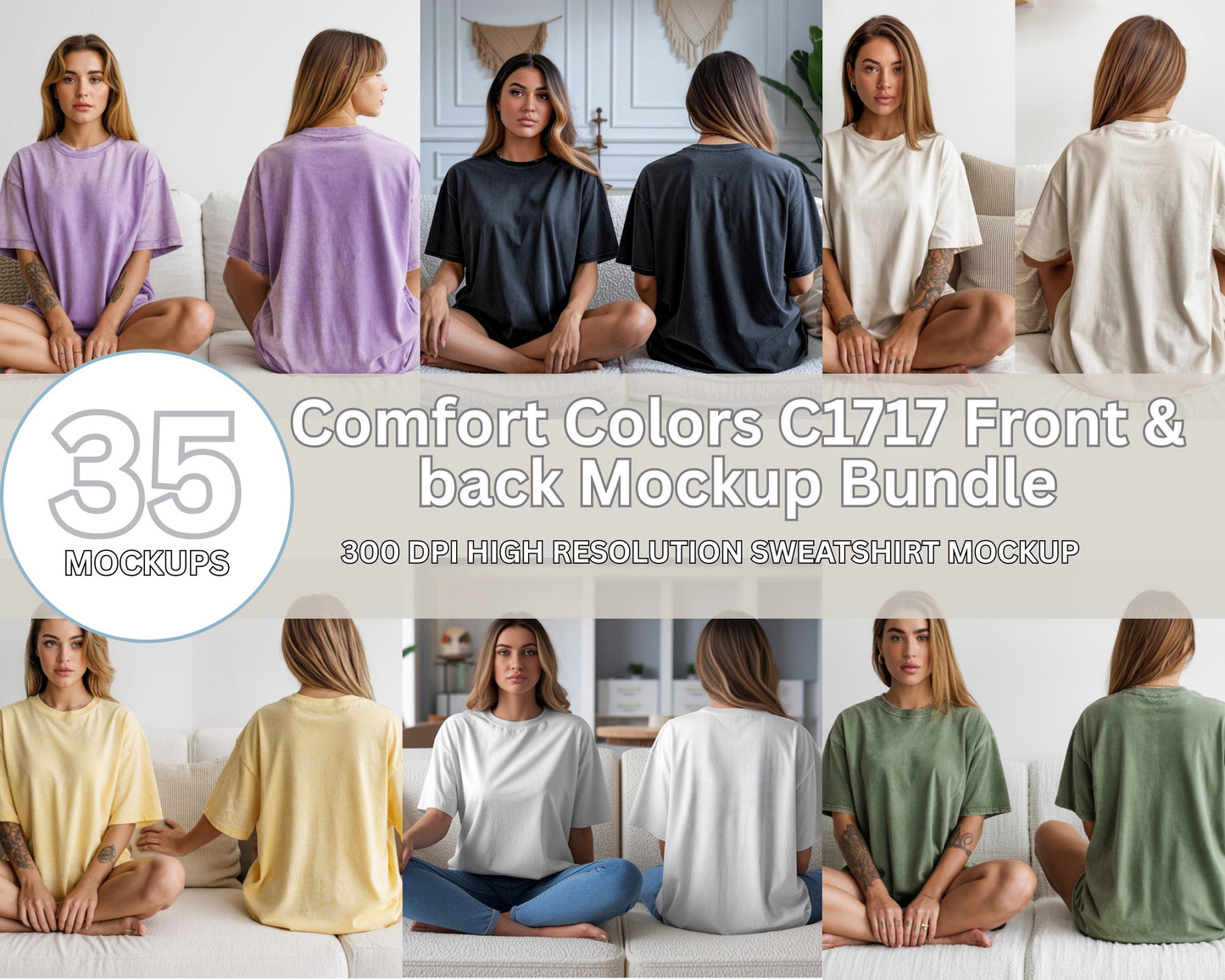 Comfort Colors C1717 T-Shirt Mockup Bundle, Front & Back (Digital Download)