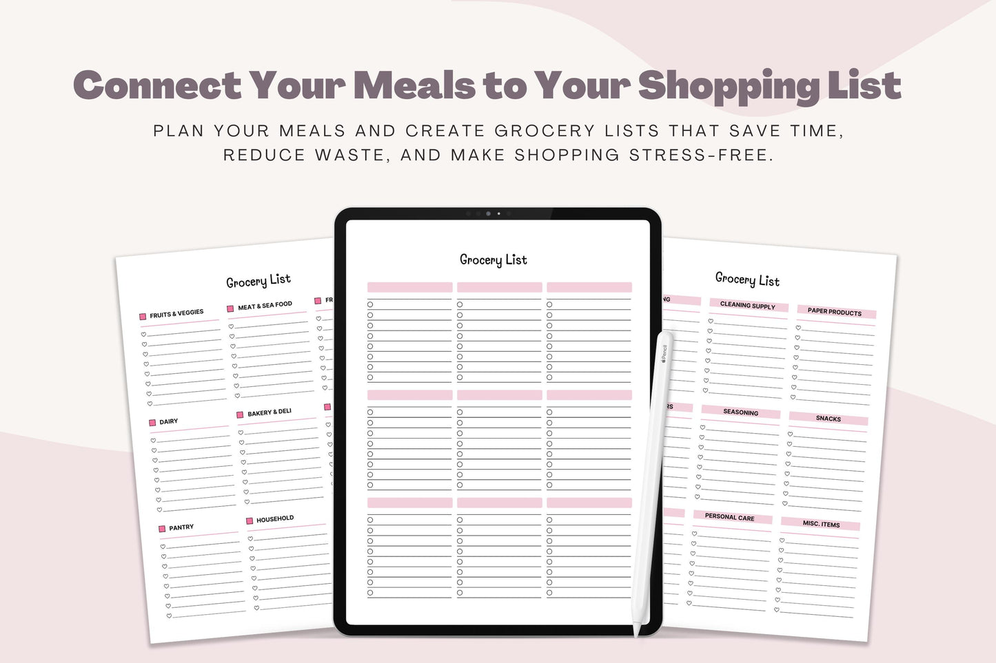 Printable Grocery List Bundle, Weekly Meal Planner (Digital Download PDF)