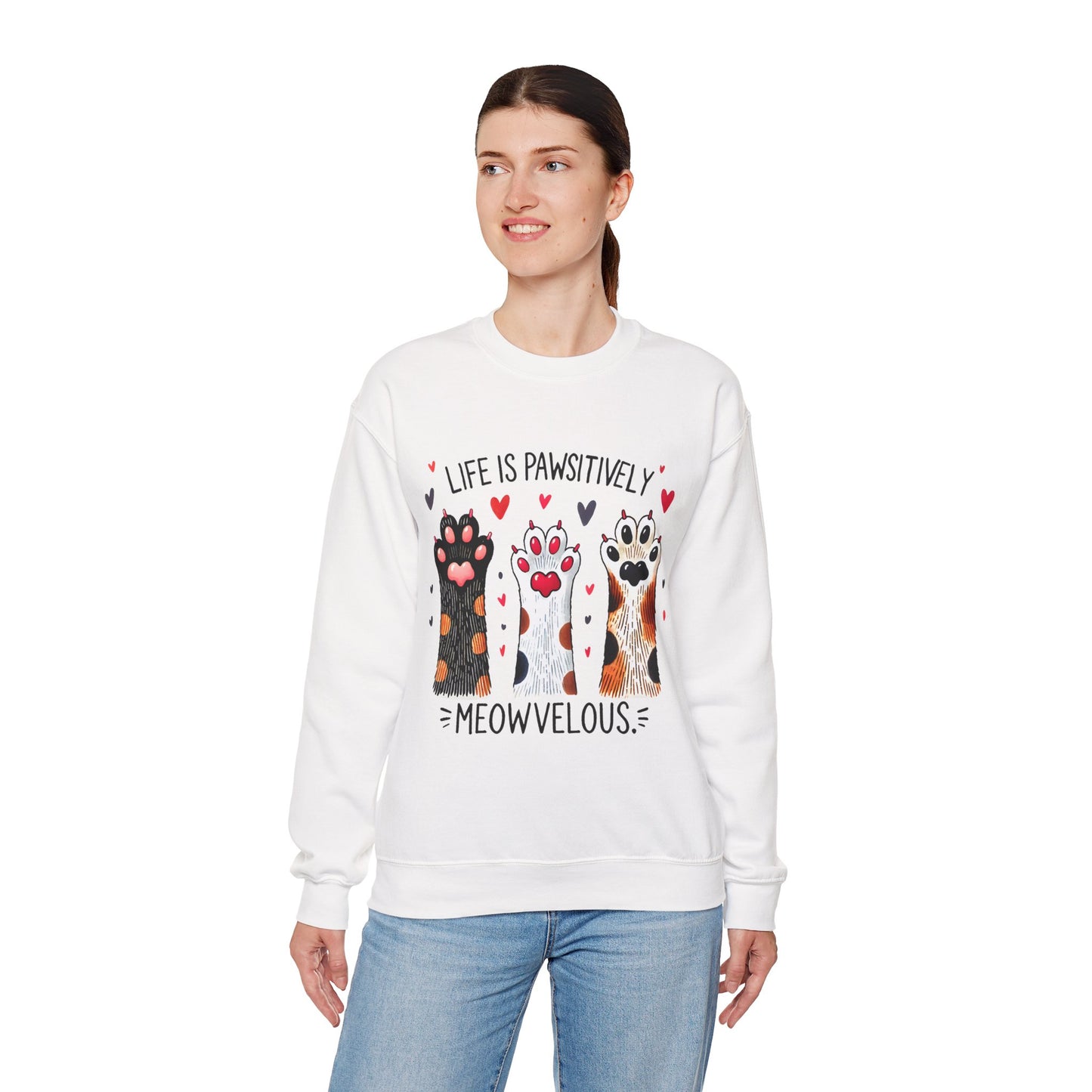 Cat Paw Sweatshirt – "Life Is Pawsitively Meowvelous" Cute Cat Lover Crewneck