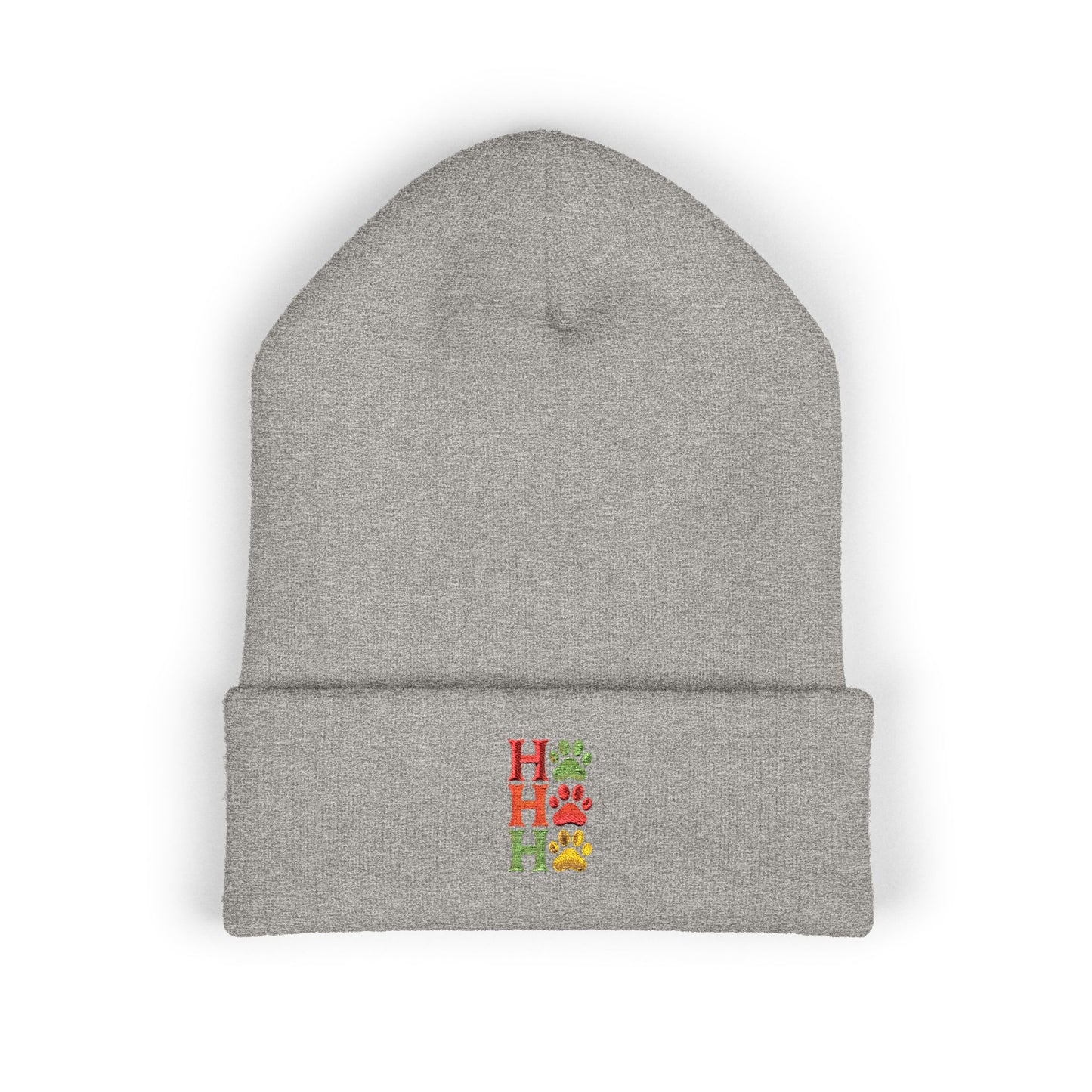 Ho Ho Ho Embroidered Cuffed Beanie — Festive Christmas Knit Hat