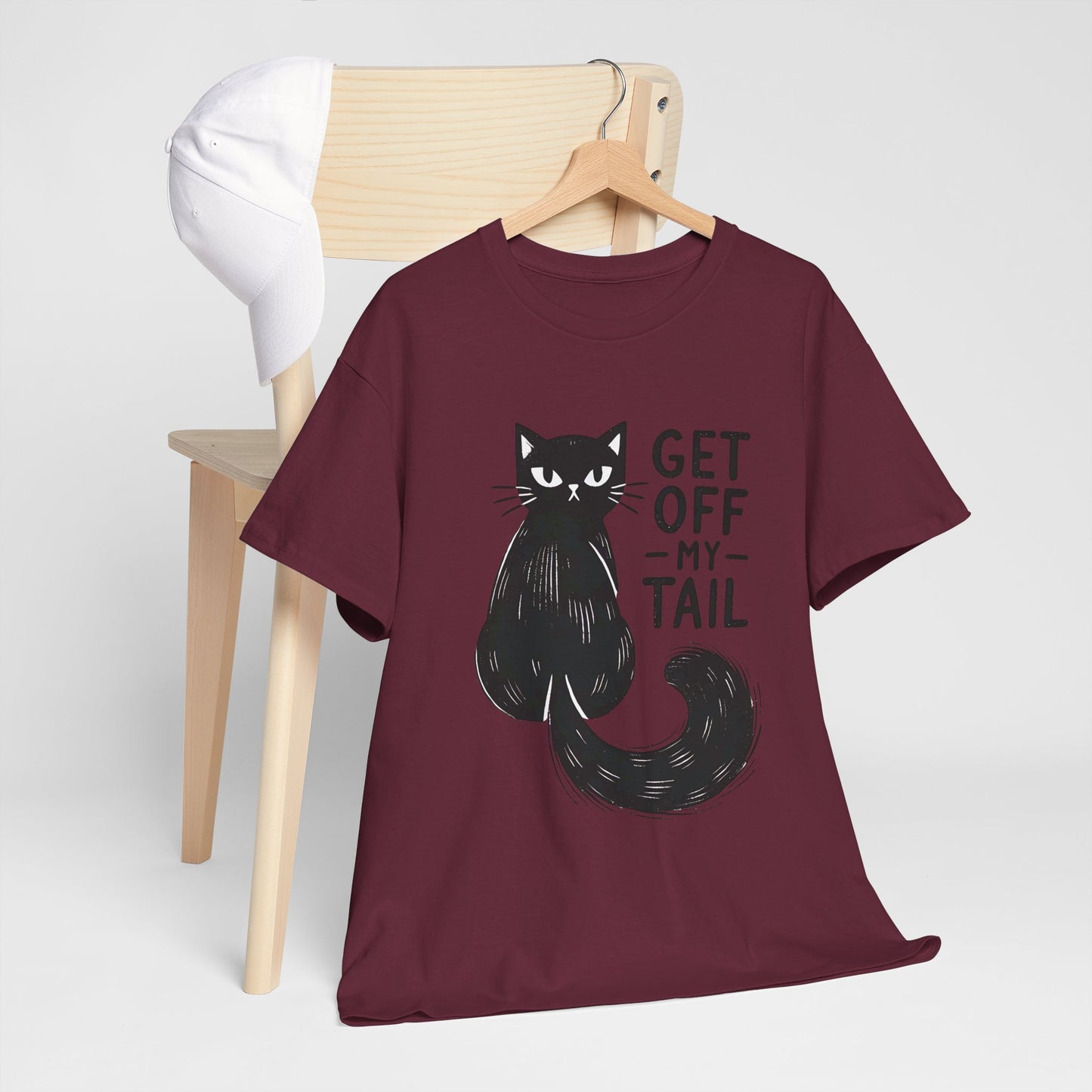 Cat T-Shirt — "Get Off My Tail" Funny Black Cat Tee