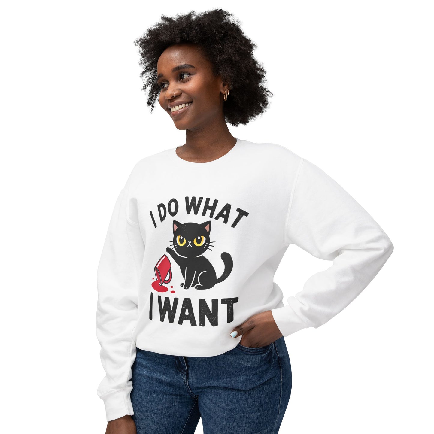 Cat Graphic Sweatshirt "I Do What I Want" – Cute Rebellious Cat Crewneck