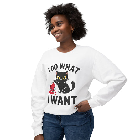 Cat Graphic Sweatshirt "I Do What I Want" – Cute Rebellious Cat Crewneck