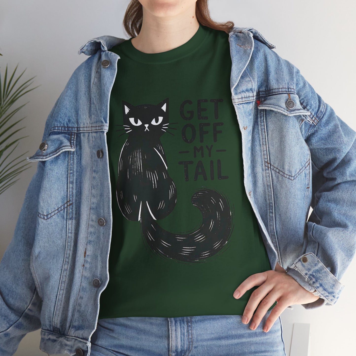 Cat T-Shirt — "Get Off My Tail" Funny Black Cat Tee
