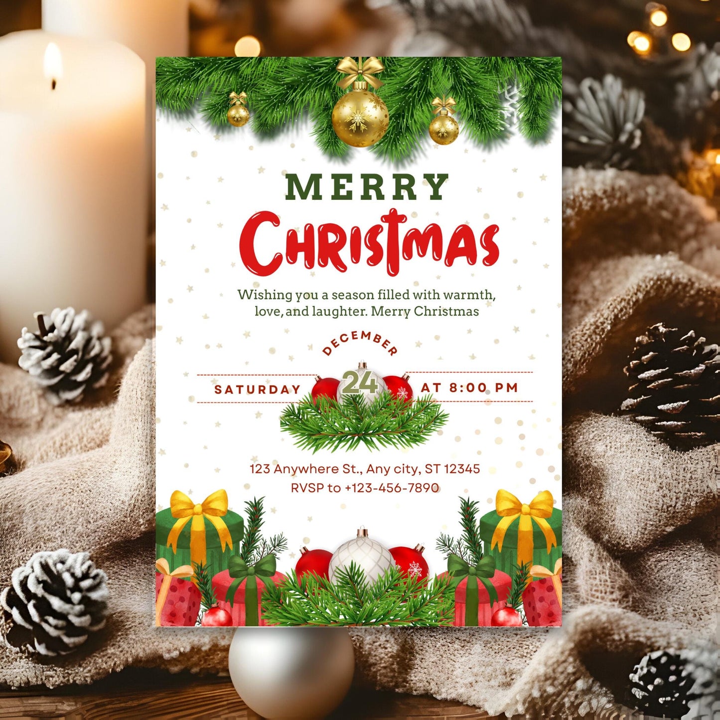 Merry Christmas Party Invitation: Editable Canva Template (Digital Download)